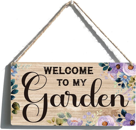 Welcome to My Garden Sign Gift Farmhouse Garden Wooden Hanging Sign Plaque Retro Wall Art Decor for Home Decoration 12 x 6 Inches