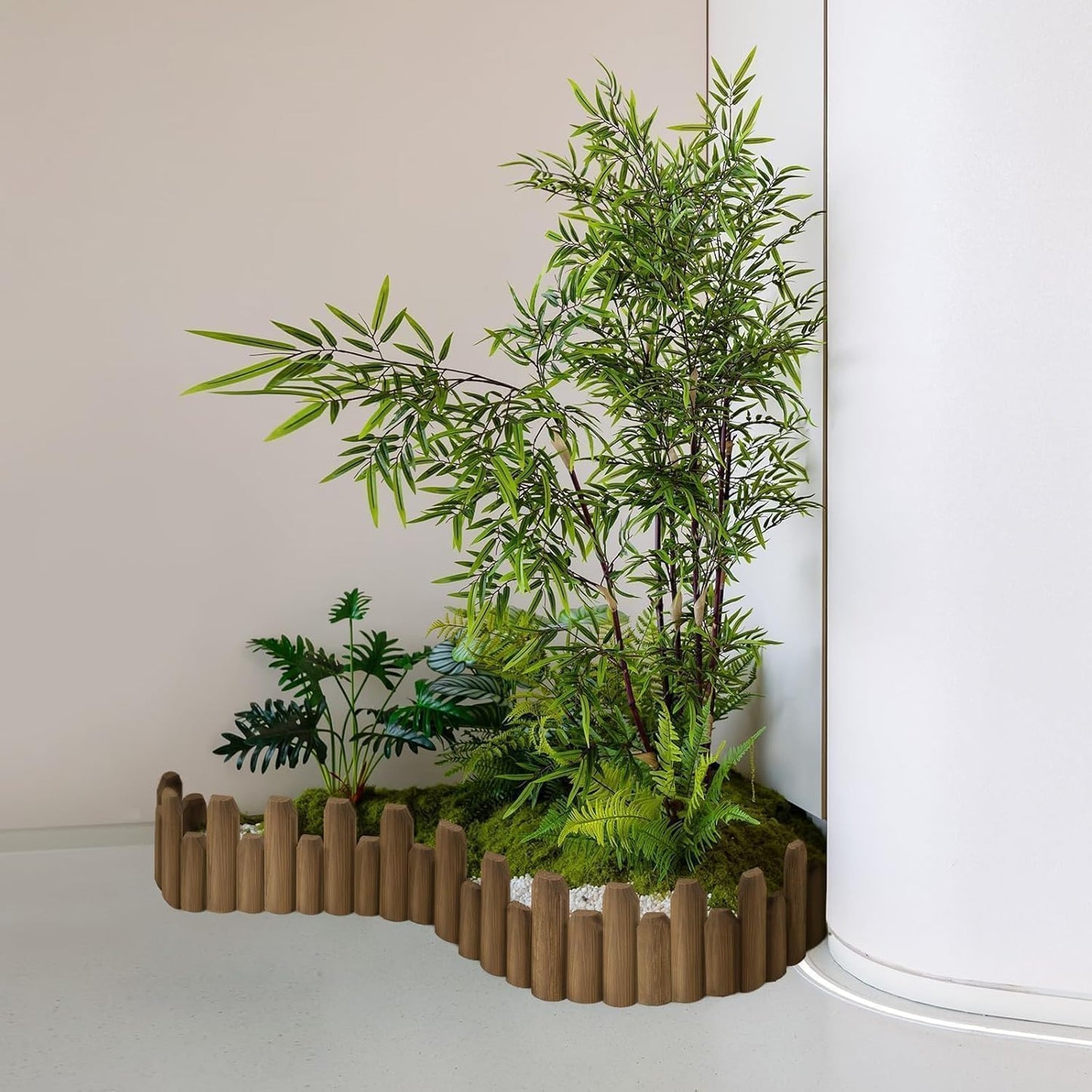 Wood Garden Edging, Staggered Wooden Fence Border Decorative Small Picket Panels for Gardens and Landscaping (2PACK)