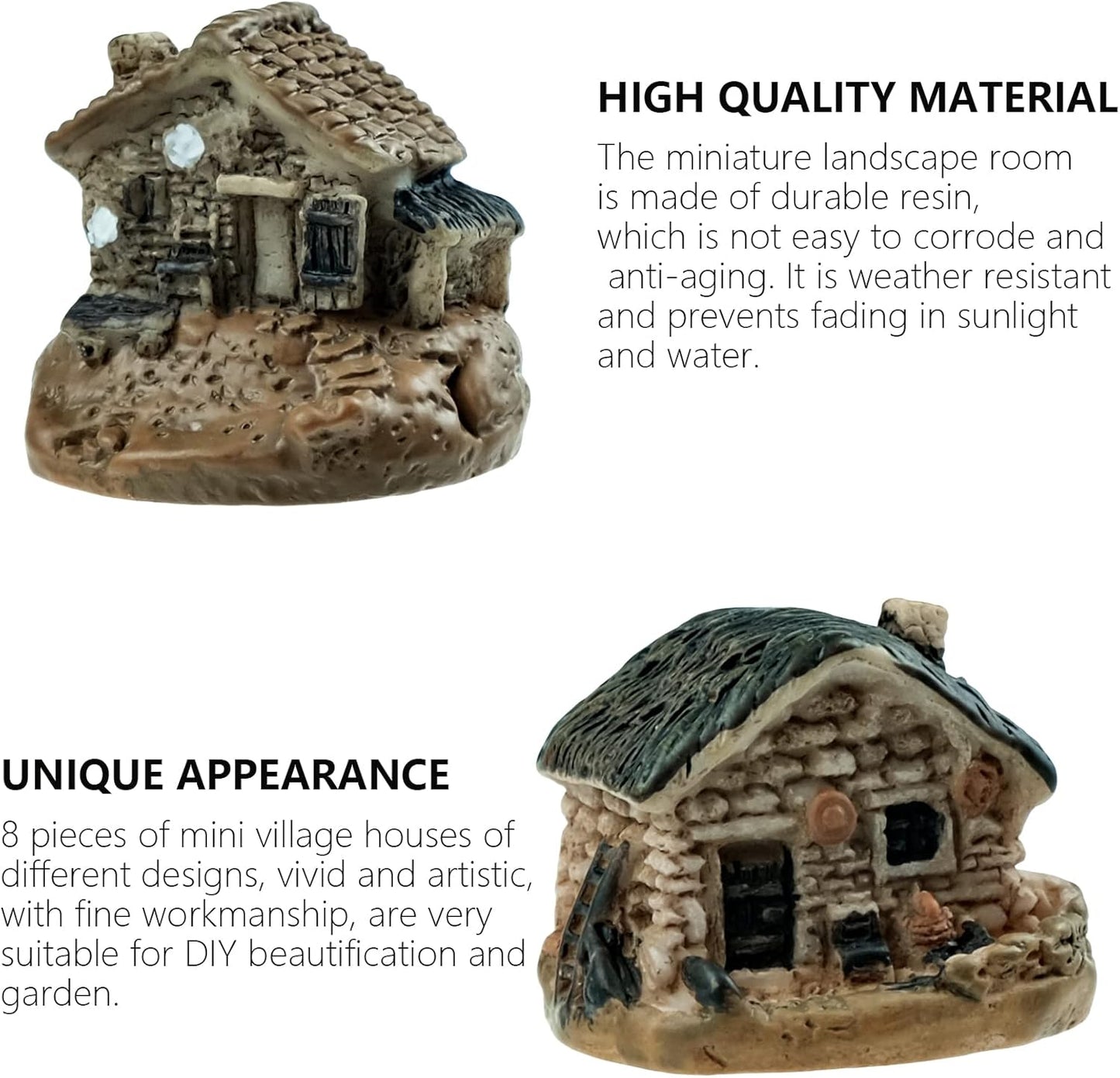 8 PCS Mini House Figurines, Miniature Village Hut Figurine, Fairy Garden Cottage Ornaments Accessories for DIY Bonsai, Succulent Planting, Terrarium, Flower Pot Decor