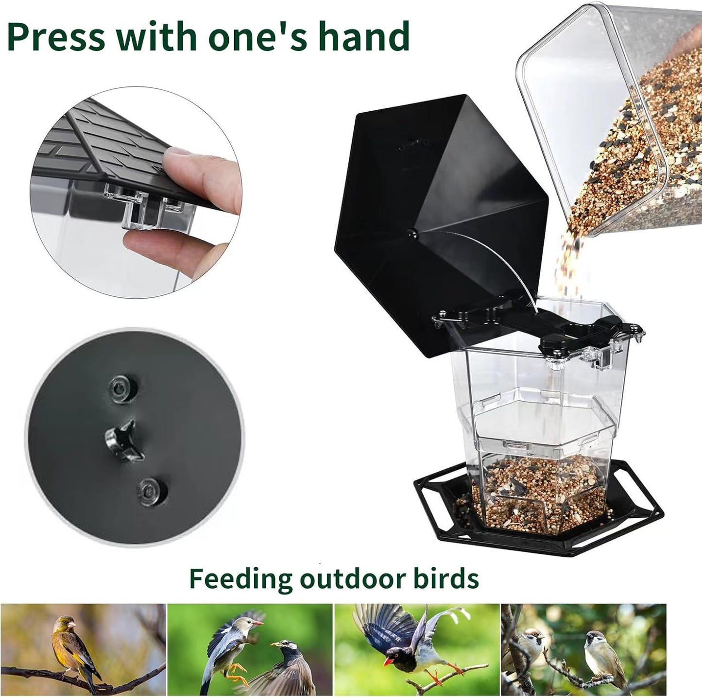 Bird Feeders for Outdoors Hanging Bird Feeder Wild Birds Seed, Black