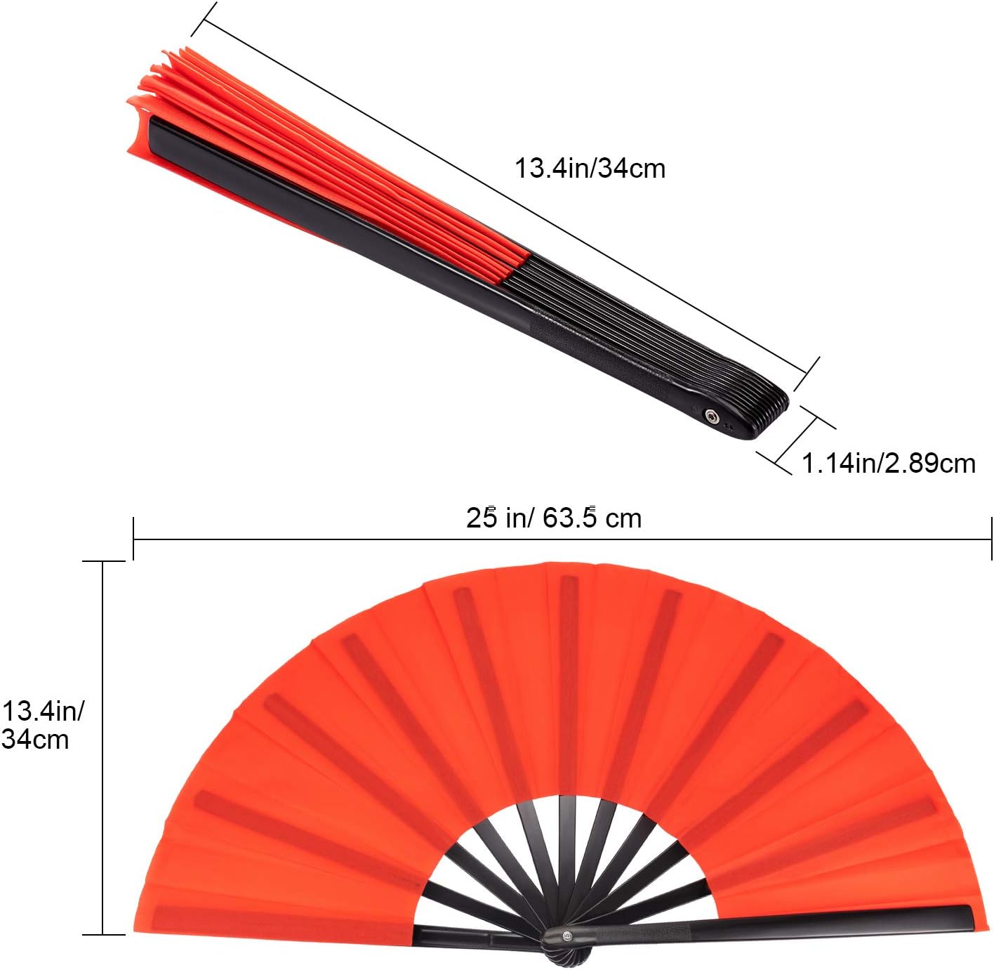Maitys 2 Packs Large Clap Fans for Line Dancing Large Chinese Folding Hand Fans for Men and Women, Festival, Tai Ji, Kungfu, Martial Art, Gifts (Red)