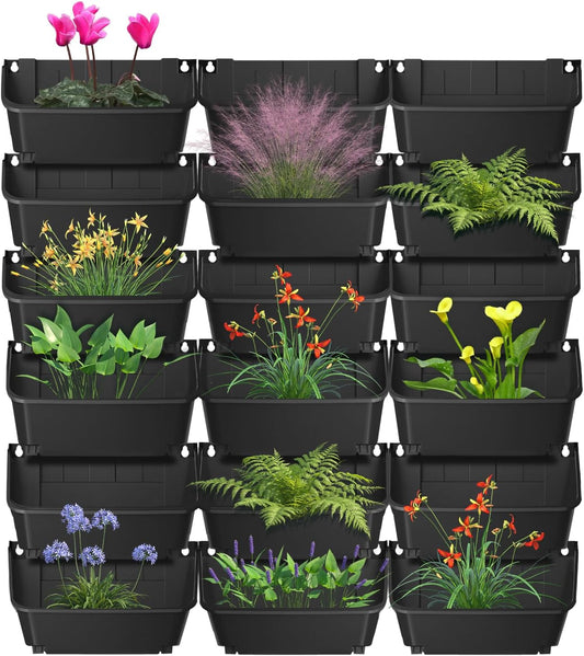 18-Pot Vertical Wall Planter, Self-Watering Stackable Planters for Indoor & Outdoor Use, Perfect for Herbs, Flowers & Vegetables (18, Green)