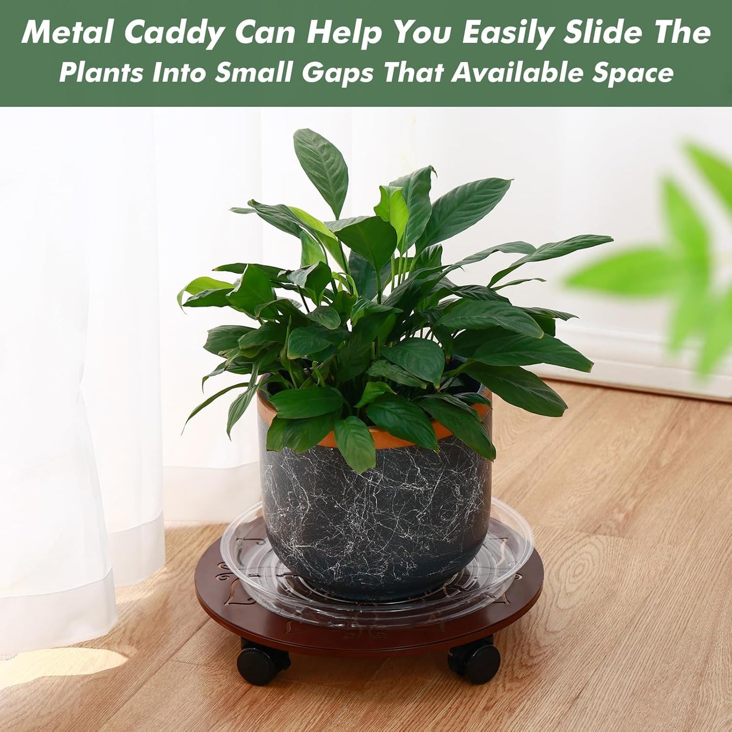 2 Packs 14 inches Large Metal Plant Caddy with Wheels Round Planter Dolly Pot Mover Rollers Wrought Iron Rolling Plant Stands Indoor Outdoor Wheeled Plant Holder Coaster Trolley, Butterfly, Brown