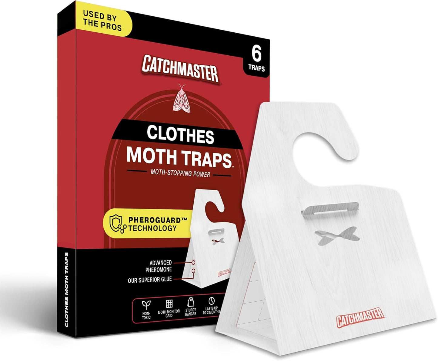 Catchmaster Premium Clothes Moth Traps, Hardwood Patterned Sticky Odorless Glue Traps 6PK, Pheromone Attractant, for Closets Wardrobes Cabinet Drawers & Carpet, PheroGuard Technology, Trap Moths