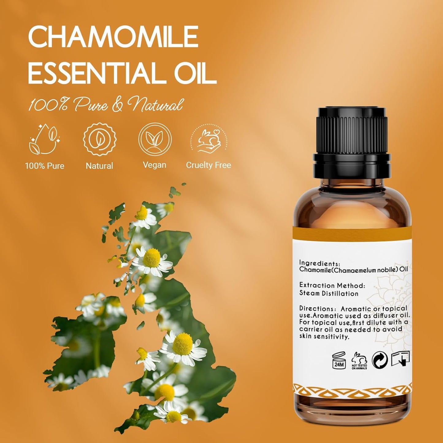 Chamomile Essential Oil, Pure Natural Chamomile Oil for Skin Body Hair Diffuser - 1 Oz