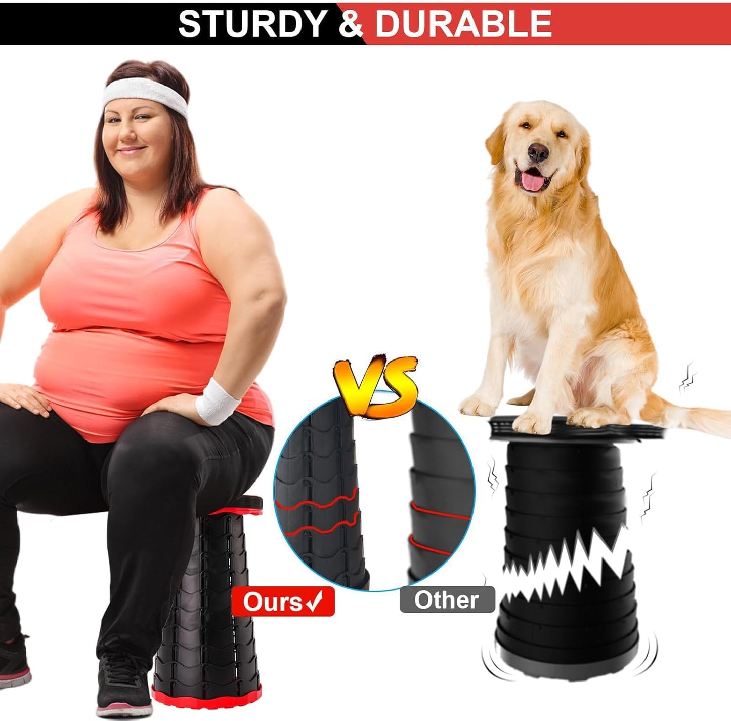 Upgraded Foldable Stool Thickened Set of 2, Portable Collapsible Stool Retractable Stool, Foldable Portable Collapsible Chair for Fishing, Hiking Tours, BBQ, Parties, Outdoor Activities (Red)