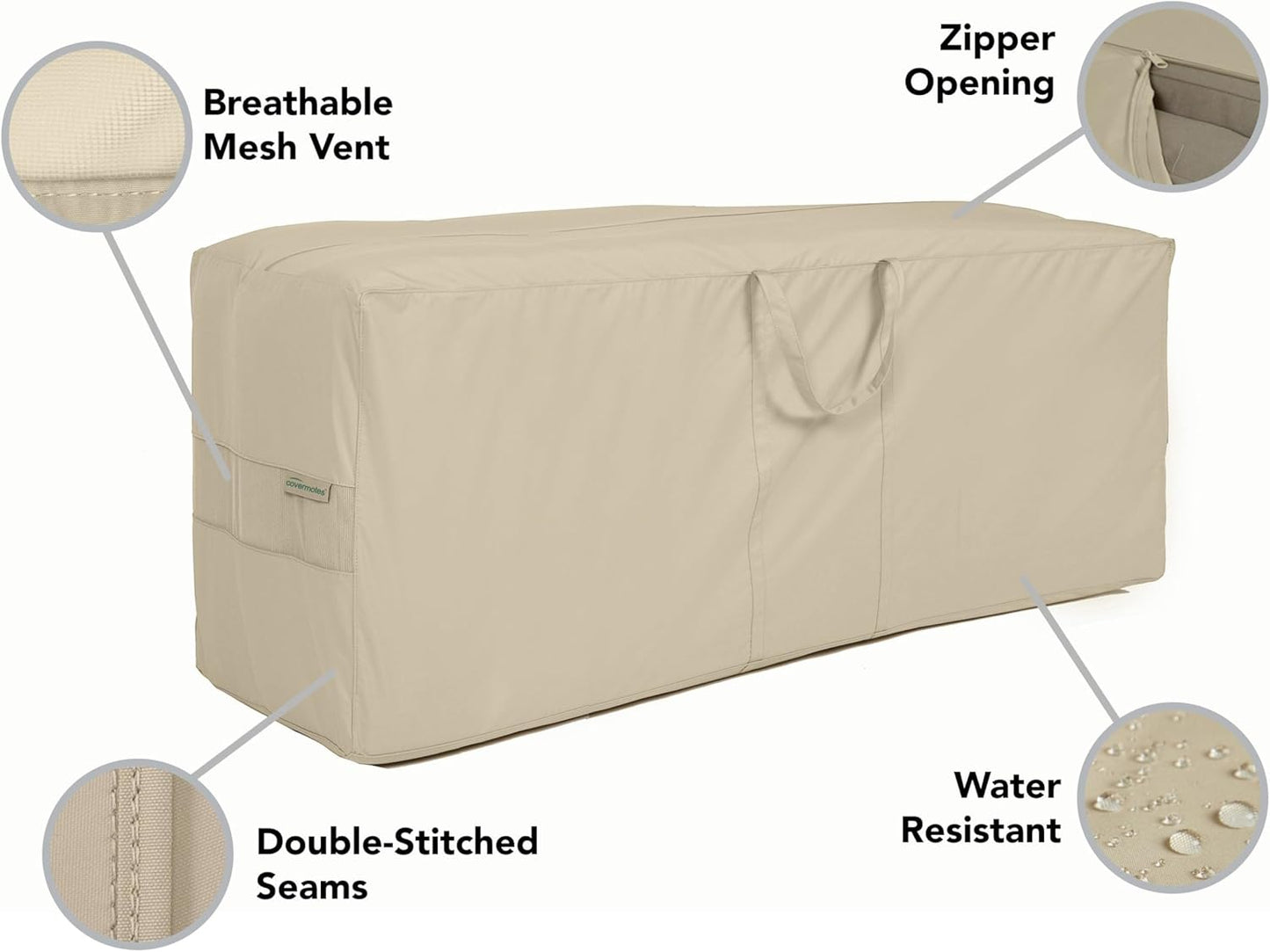 Covermates Cushion Storage Bag - Weather Resistant Polyester, Weather Resistant, Water Resistant Zipper, Cover Accessories, 75W x 18D x 26H, Khaki