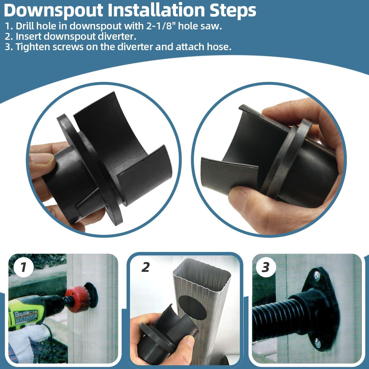 Rain Barrel Diverter Kit for 2x3" Downspout - Rain Water Diverter Connector System Fits Rectangular Downspouts, Converts Plastics Barrel into Rain Barrel