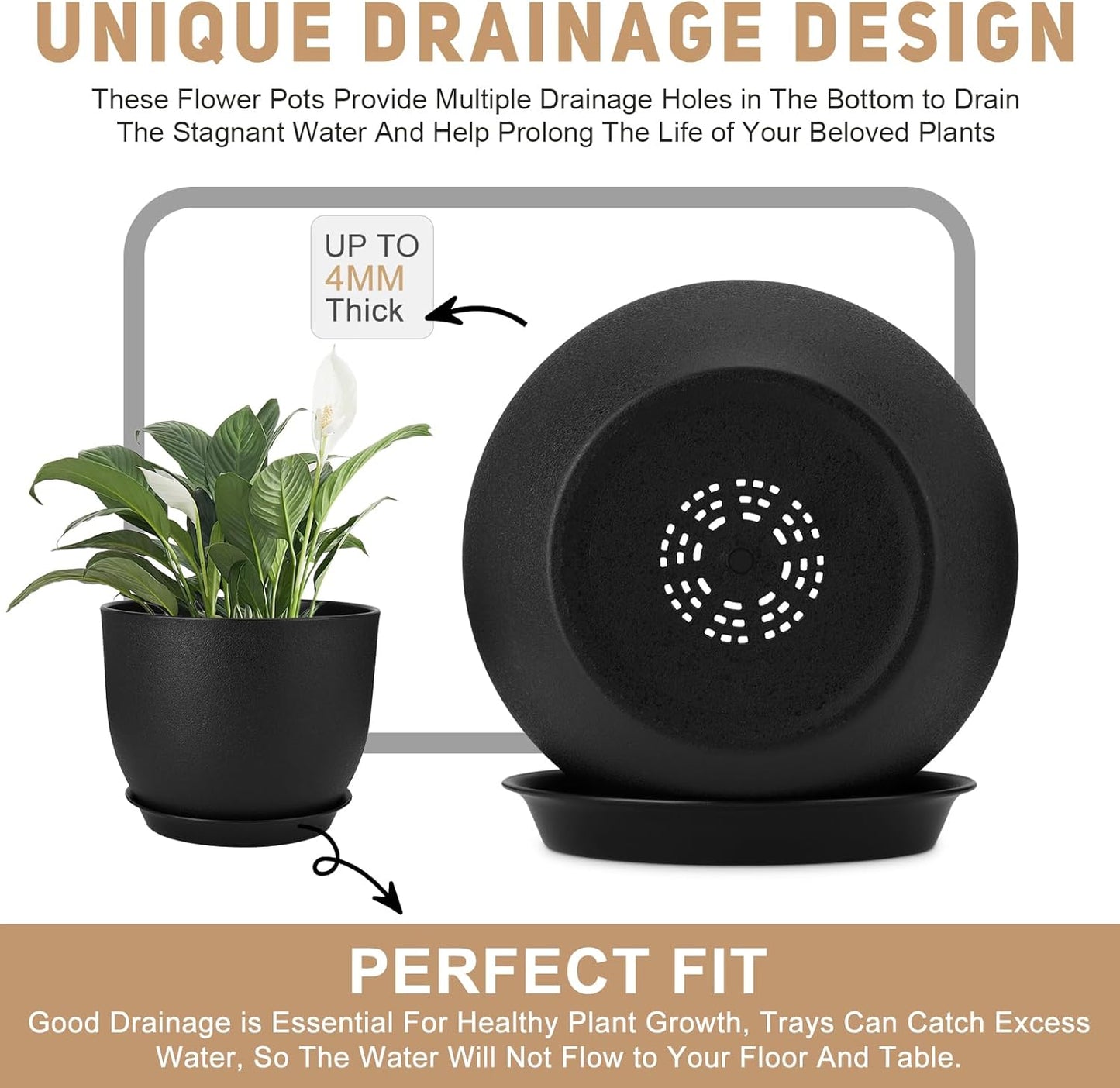Plant Pots 12/10/9 inch Set of 3, Flower Pots with Multi Mesh Drainage Holes, Large Planters for Indoor Outdoor Garden Plants and Flowers. (Black)