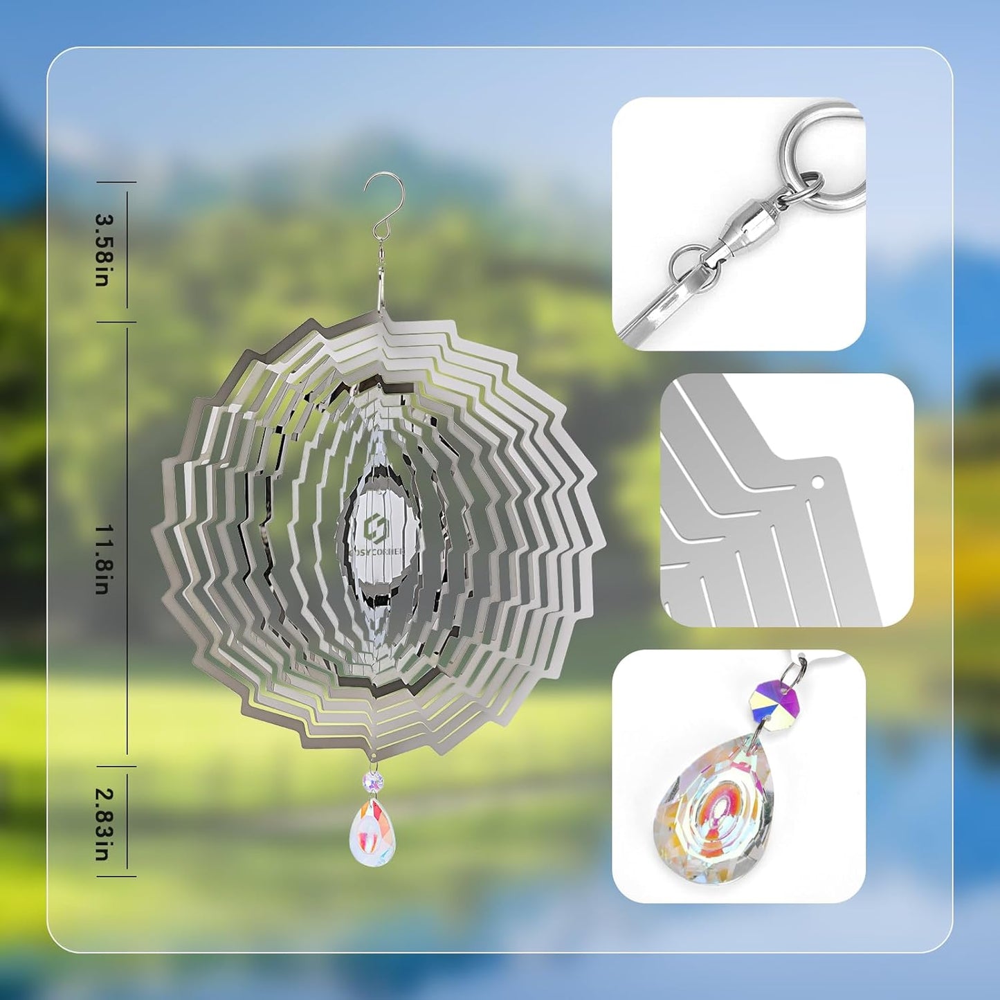 3D Wind Spinners Outdoor Flowing-Light Effect Metal Garden Decor, Highly Reflective Bird Deterrents for Outside, Mirrored Wind Sculptures to Scare Birds Away from Yard Patio Farm (Vortex-Silver)