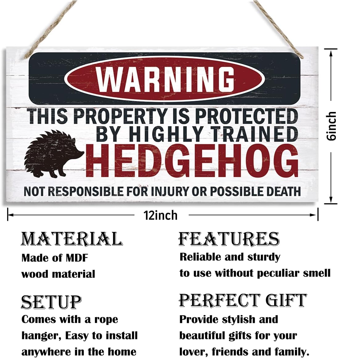 Warning Signs - Highly Trained Hedgehog Plaque, Decorative Wood Hanging Sign for Yard, Street, Garden, Garage, Outdoor, Home