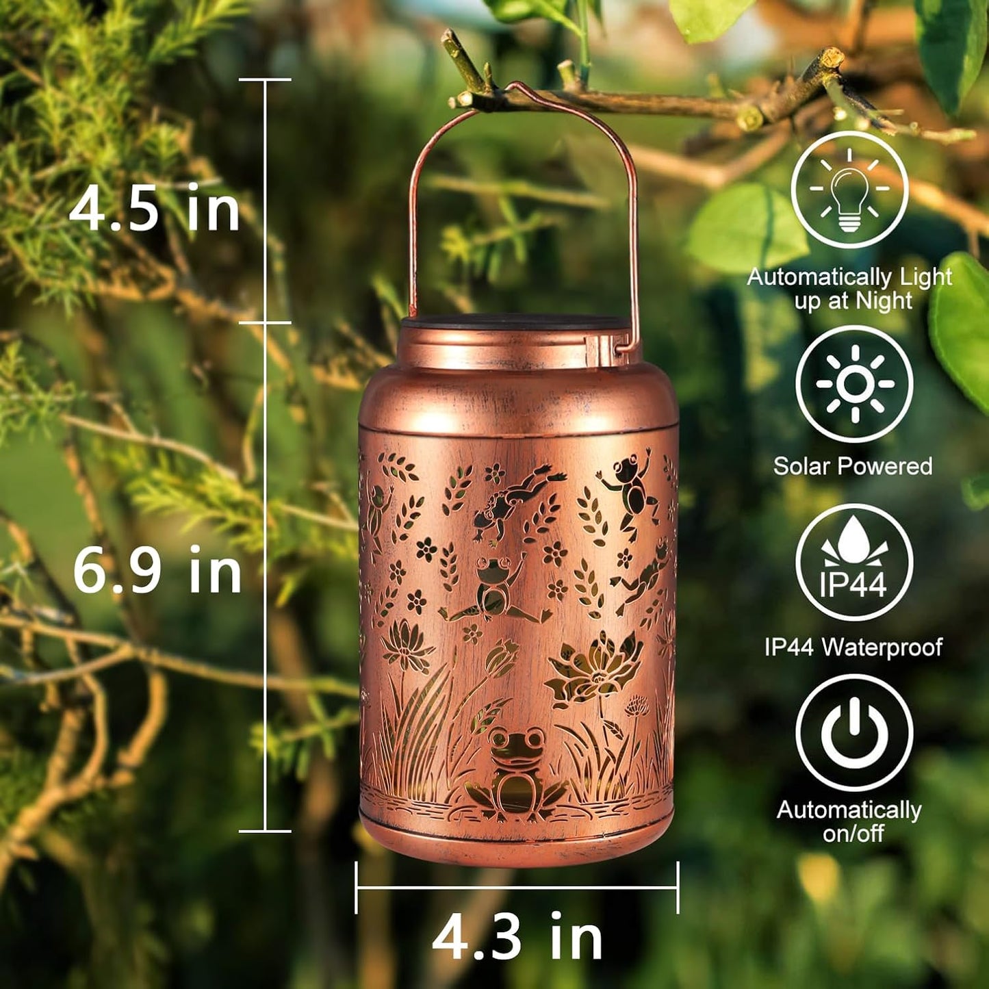 Frog Decoration Solar Lanterns Outdoor Waterproof Garden Decor Gifts for Women Mon Grandma Metal Hanging Solar Lights for Outside LED Lanterns for Yard, Patio, Lawn, Tabletop, Pathway