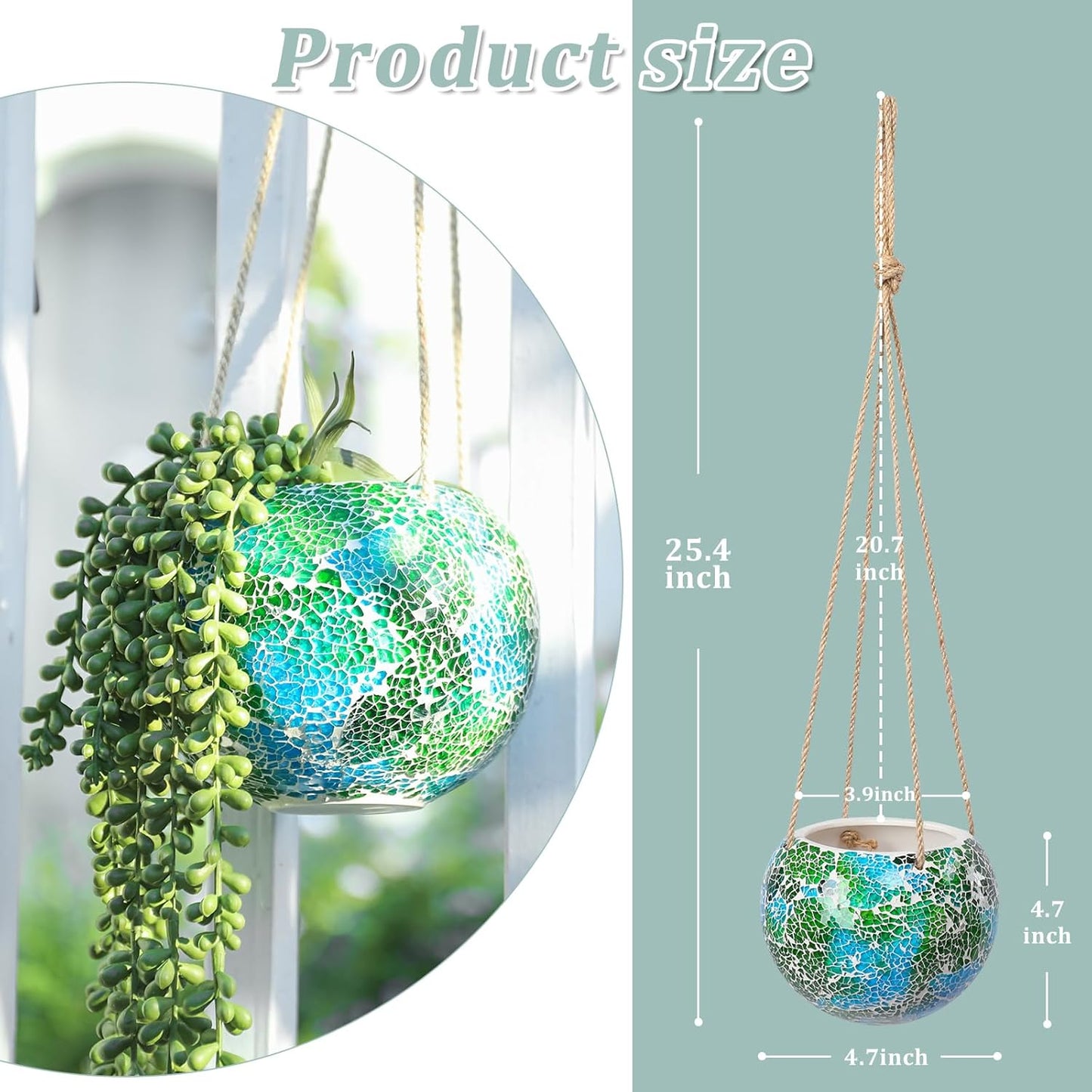 Hanging Planter Mosaic Garden Pot Small Flower Pot for Indoor Plant Disco Ball Hanging Planter with Drainage Green