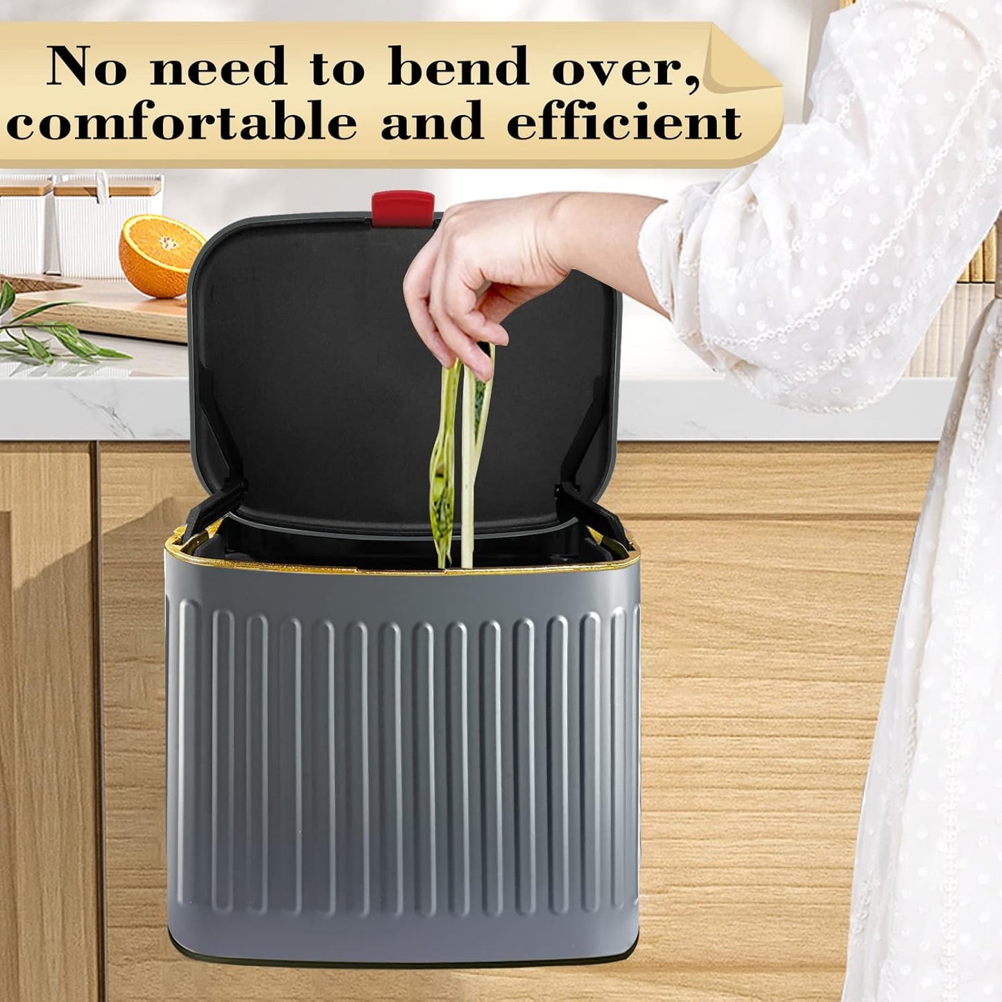 GloDeals Compost Bin, Detachable and Countertop Bin, 4 Liter / 1.06 Gallon, Stainless Steel Small Trash Can with Lid, Kitchen Compost Bin Under Sink Cabinet Hanging Trash Can for Kitchen(Dark Grey)