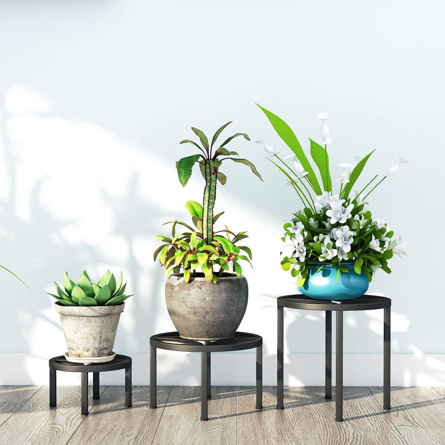 Zhongma Set of 3 Metal Plant Stand for Heavy Potted Plant for Home Indoor and Outdoor, 220 LBS Capacity & Heavy Duty Construction, Sturdy Plant Riser without Installation Required