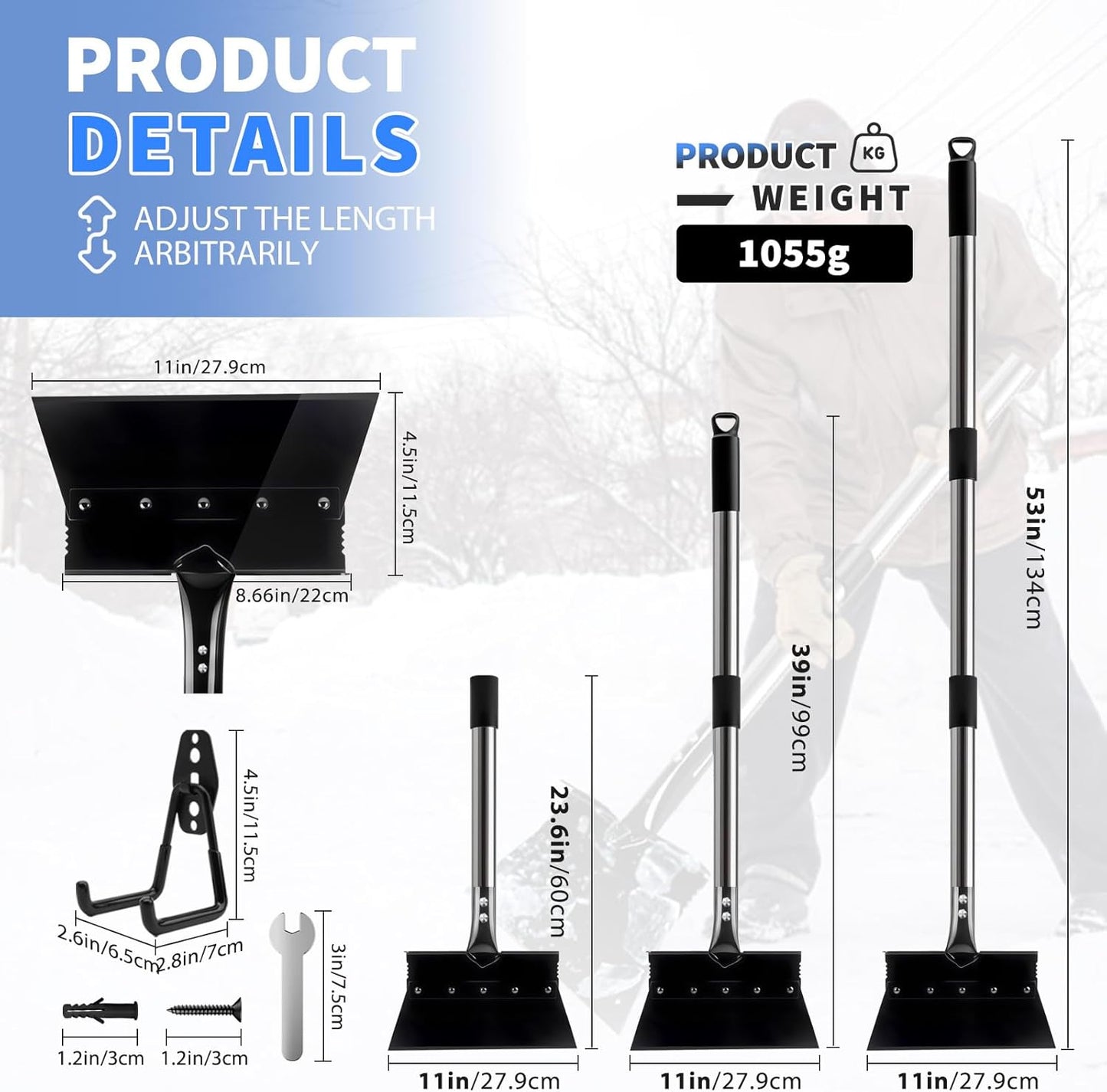 Garden Flat Shovel Weeding Tool 53-inch Multifunctional Cleaning Shovels Heavy Duty Floor Scrapers Long Handle, Weeding Scraper for Road Outdoor Driveway Lawn Edging, Ice Scraper, Snow Shovel Tool