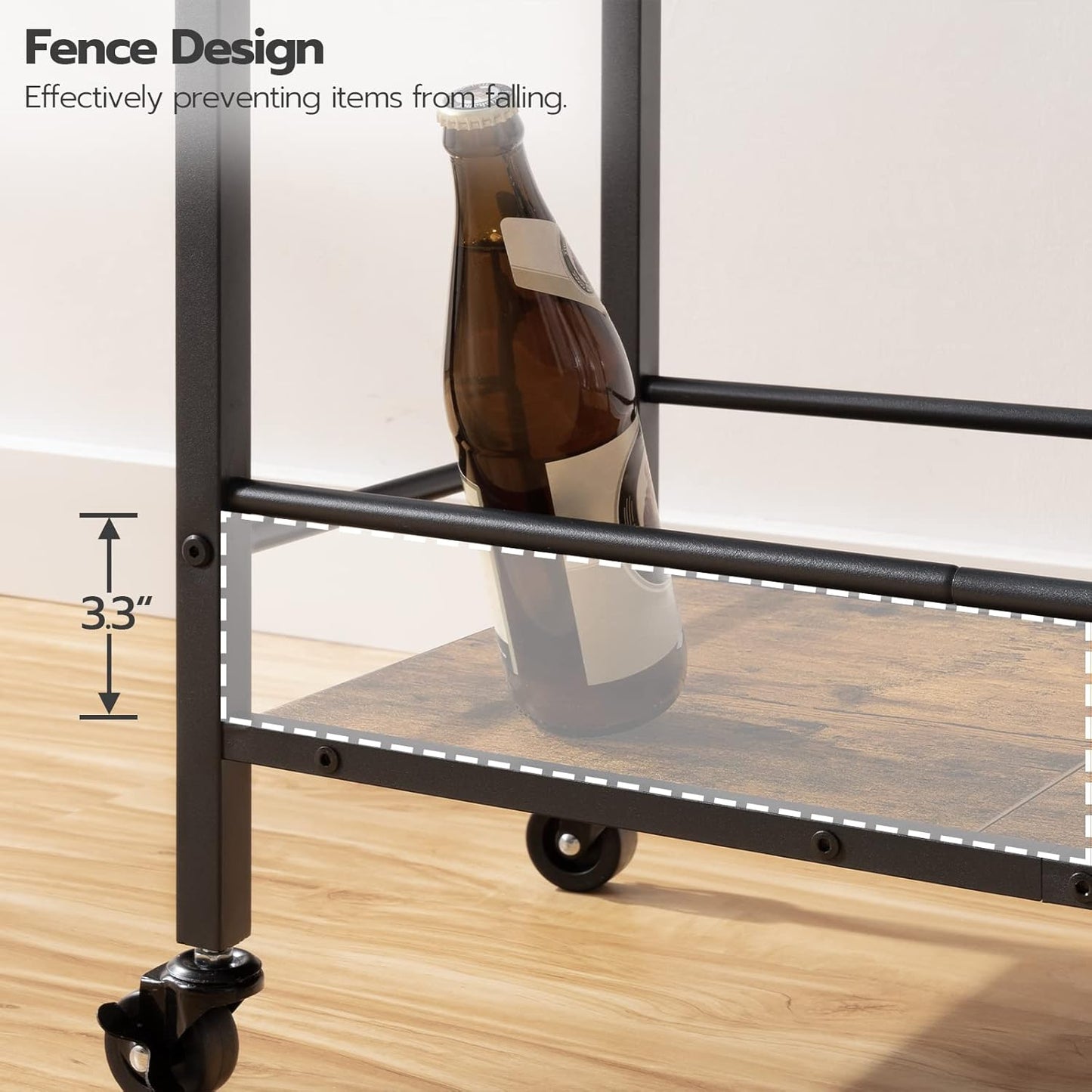 HOOBRO Bar Cart, 3-Tier Coffee Cart with Wheels, Kitchen Cart, Wine Cart with Wine Rack and Glass Holder, Rolling Serving Cart for Home, Living Room, Party, Bar, Rustic Brown and Black BF35TC01G1