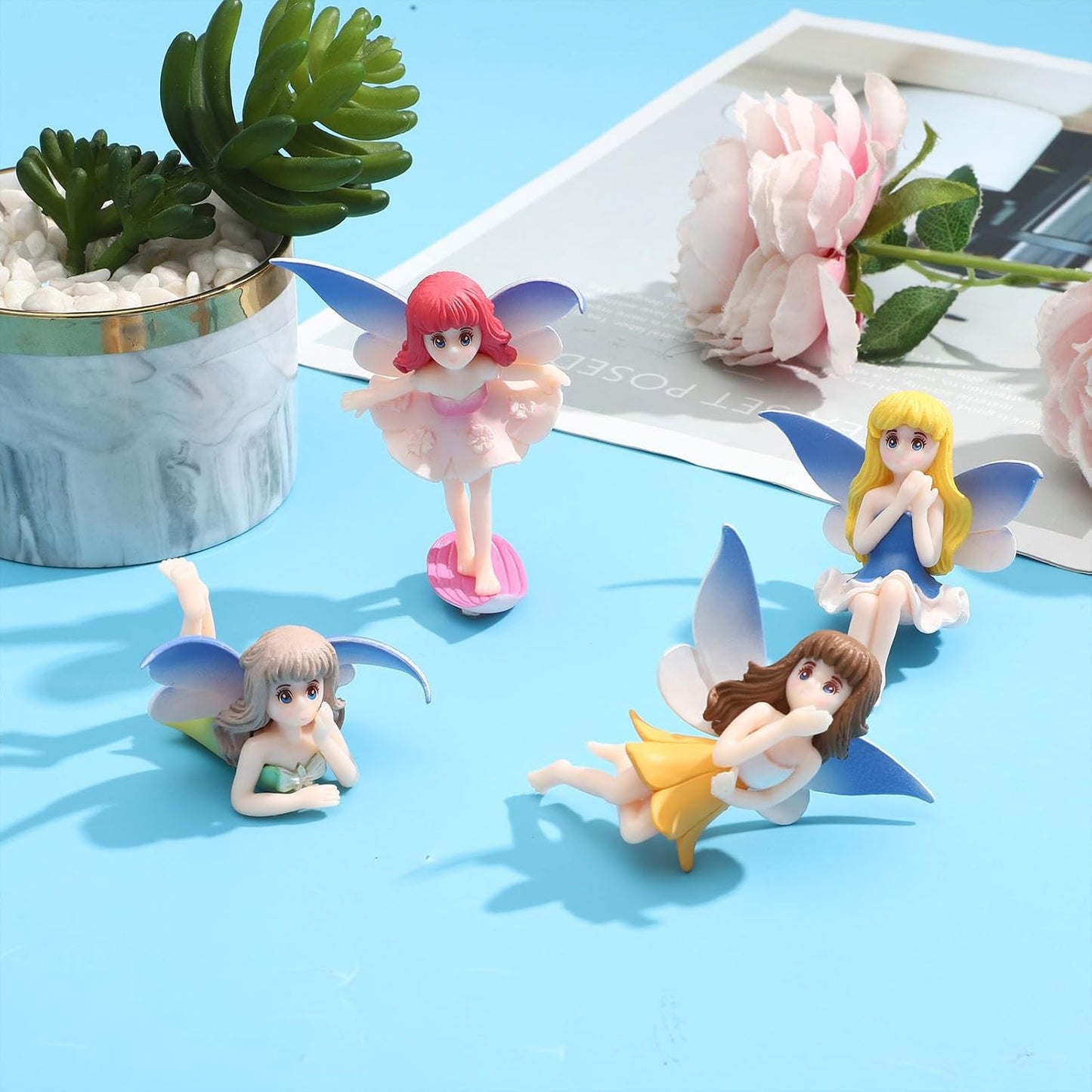 ONEST 4 Pieces Miniature Fairy Garden Accessories Small Fairy Figurines Hand Painted Fairies Figures Girl Fly Wing Figurines for Car Decor Fairies Garden Flower Pot Birthday Cake Topper