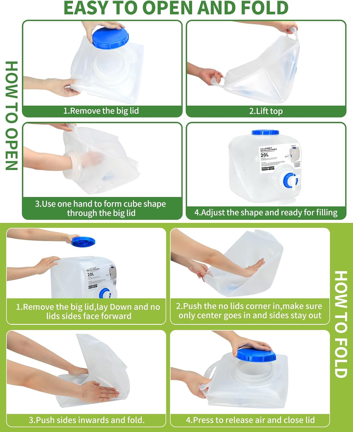 2 Pack 5.3 Gallon Collapsible Water Container Camping Water Container with Spigot,Portable Collapsible Water Jug Water Storage Containers for Outdoors Traveling Emergency,1 Extra Spigot Provided