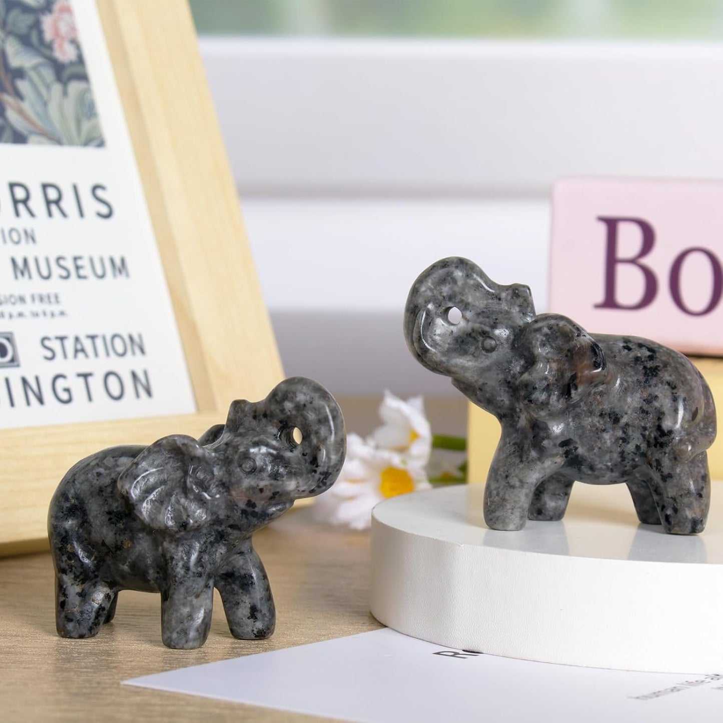 2 Inch Yooperlite Crystal Elephant Sculpture Handcrafted Healing Stone Animal Figurine Spiritual Home Decor Lucky Charm Gift for Wealth Success Positive Energy and Meditation Lovers