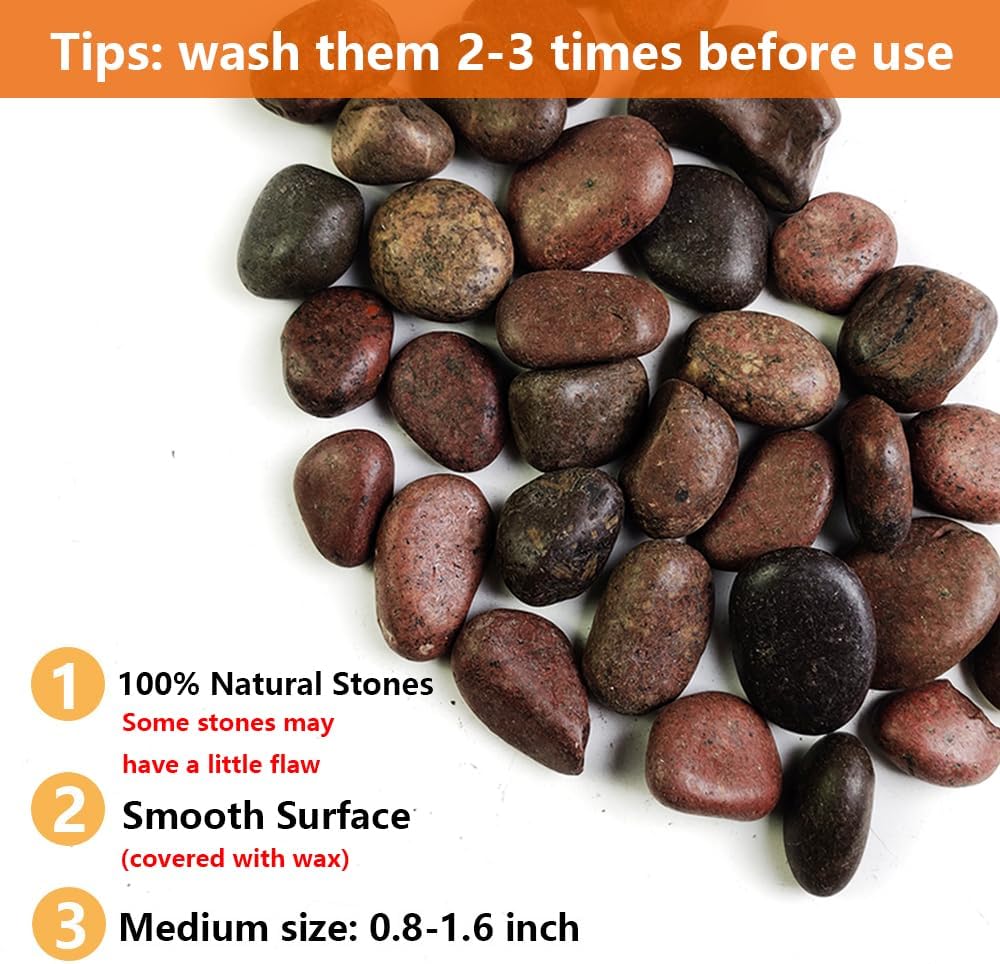 HappyFiller Natural Decorative Red Pebbles Polished Gravel Rocks Stones for Aquarium,Fish Turtle Tank,Outdoor Indoor Plants Top Dressing,Succulents Soil Cover,Garden Landscaping,18 LB