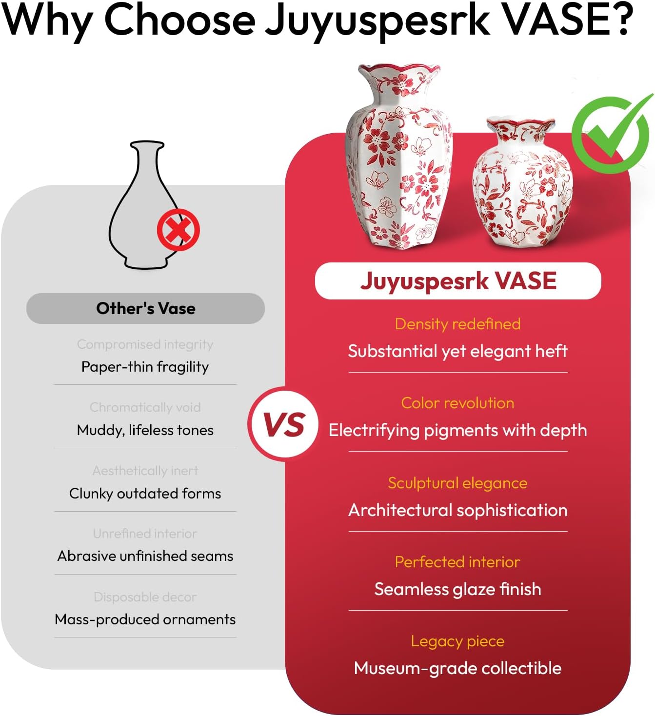 Chinoiserie Vase,Red and White Vase,Vintage Ceramic Vases,Flower Vase for Centerpiece,Chinese Cute Vases for Living Room, Office,Home Decor (Red White, Small)