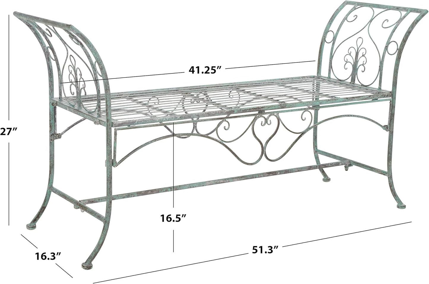 SAFAVIEH Outdoor Collection Adina Victorian Antique Dark Green Wrought Iron 51-inch Wide Garden Bench