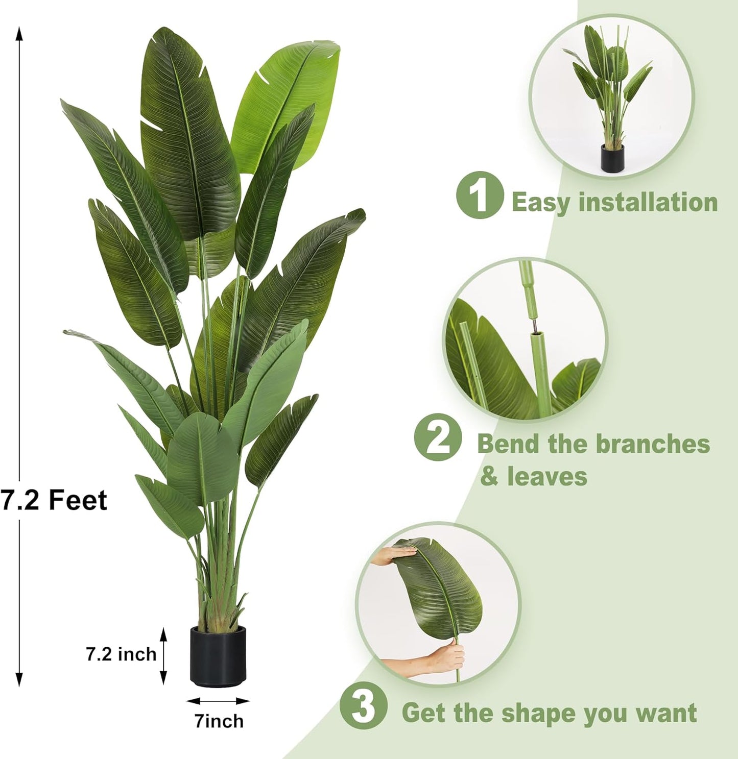 Large Artificial Plants Indoor 7.2Ft Silk Bird of Paradise Big Tall Fake Tree Faux Green Silk Floor Potted Plants for Home Living Room Bedroom Office Decor (2 Pack)…