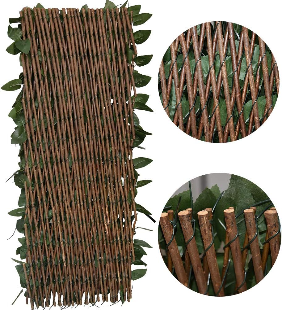 Expandable Faux Ivy Fence,Artificial Privacy Screen Decor for Outdoor Wall, Balcony and Patio, Single Sided Leaves (1, DarkGreen)