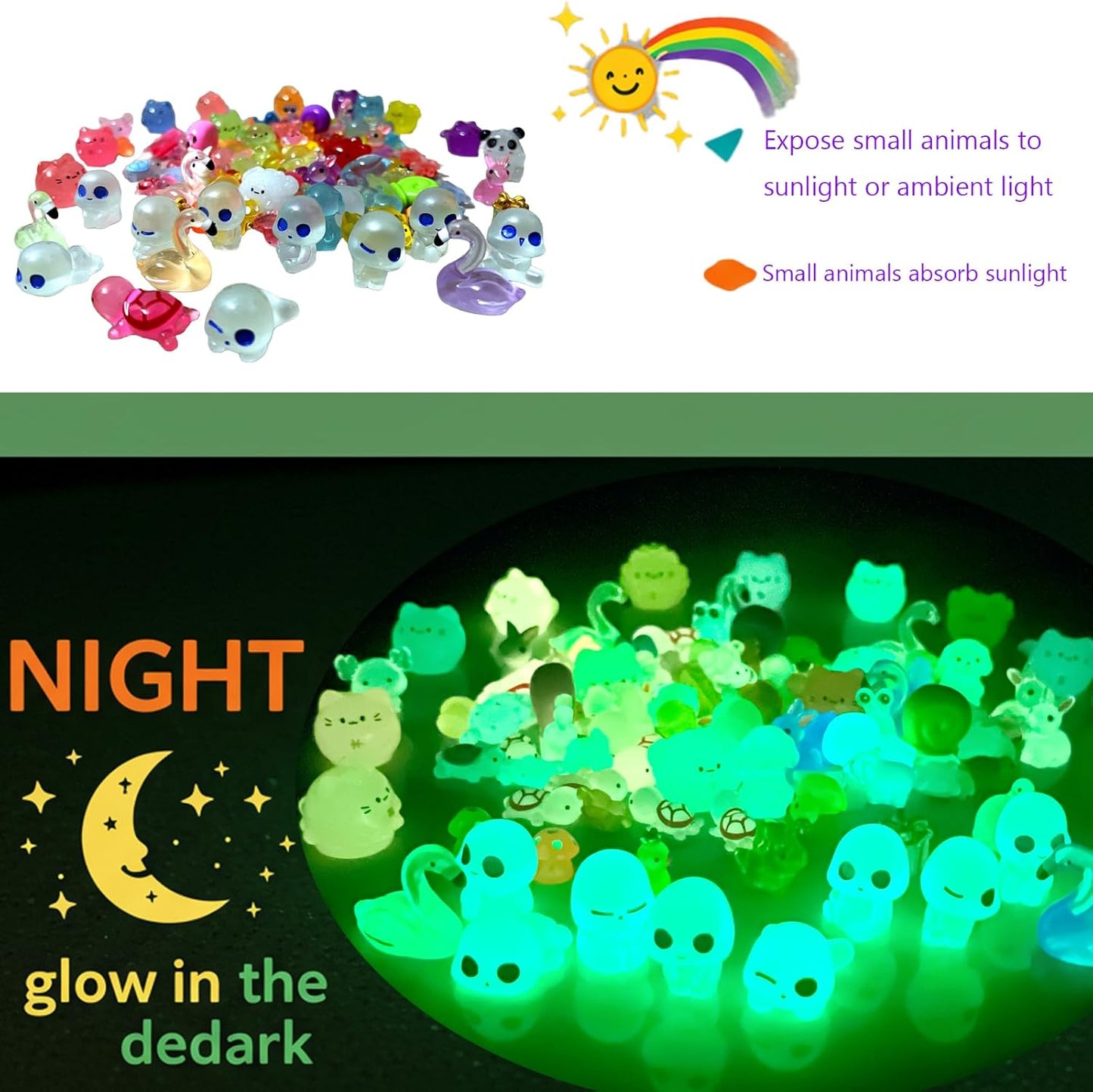 115 Pcs Glow-in-Dark Mini Resin Animals Miniature Animals Figurines Tiny Little Glow in Dark Small Animal Figures to Hide Mini Animals Micro Landscape Ornaments Fairy Garden Accessories