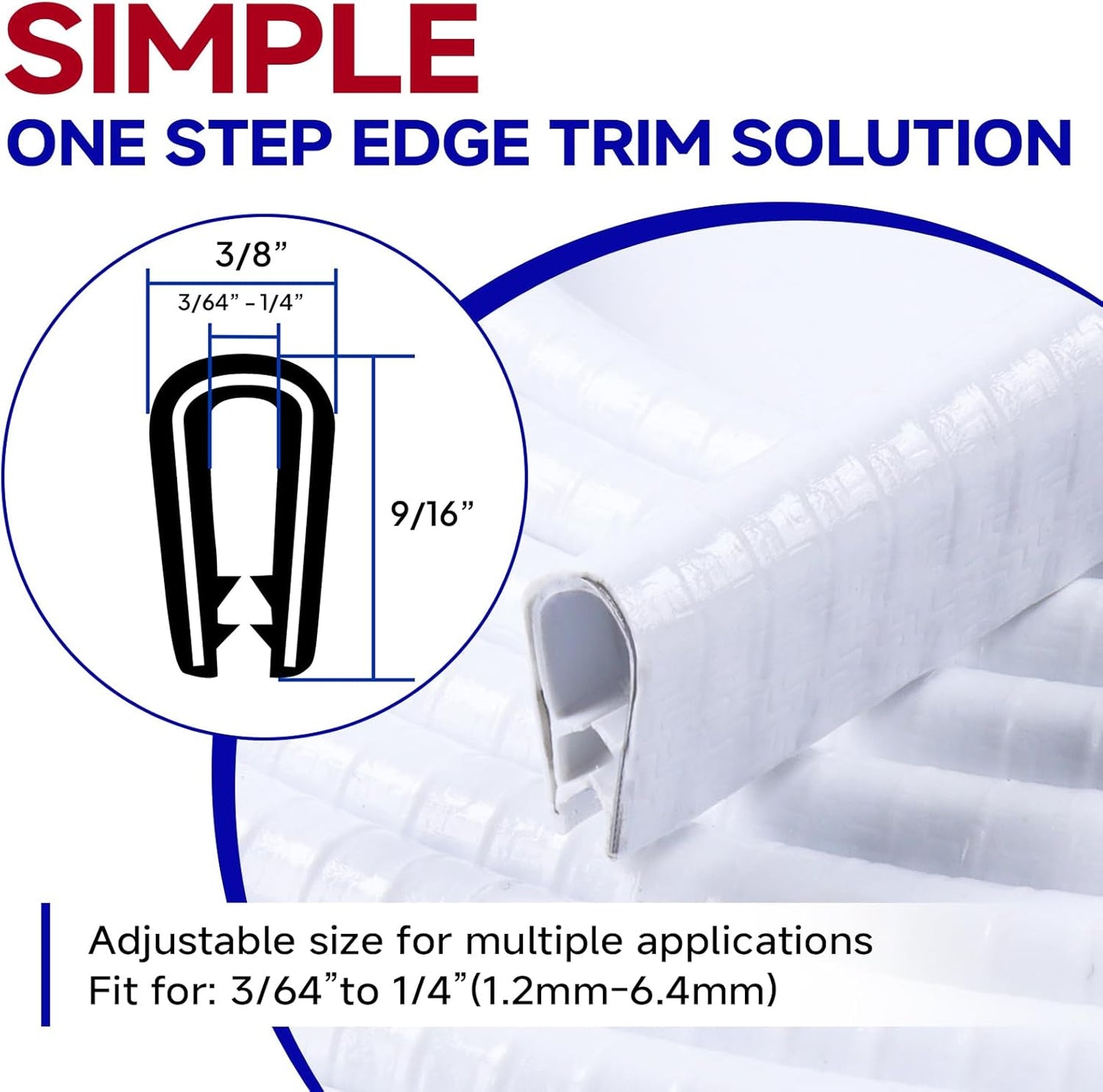 Rubber Edge Trim, U Channel Edge Trim with Metal Clips Edge Guard Protector, PVC Rubber Seal Strip for Sheet Metal, Car Doors, Hatches, Table Corners, Fit 3/64" to 1/4"(1.2mm-6.4mm), 32Ft, White