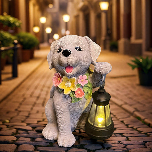 Solar Dog Statue for Garden, Dogs Solar Light with Lantern, Outdoor Cute Dog Statues for Yard, Lawn, Patio Decoration, Birthday, Housewarming, Gardening Gifts for Women