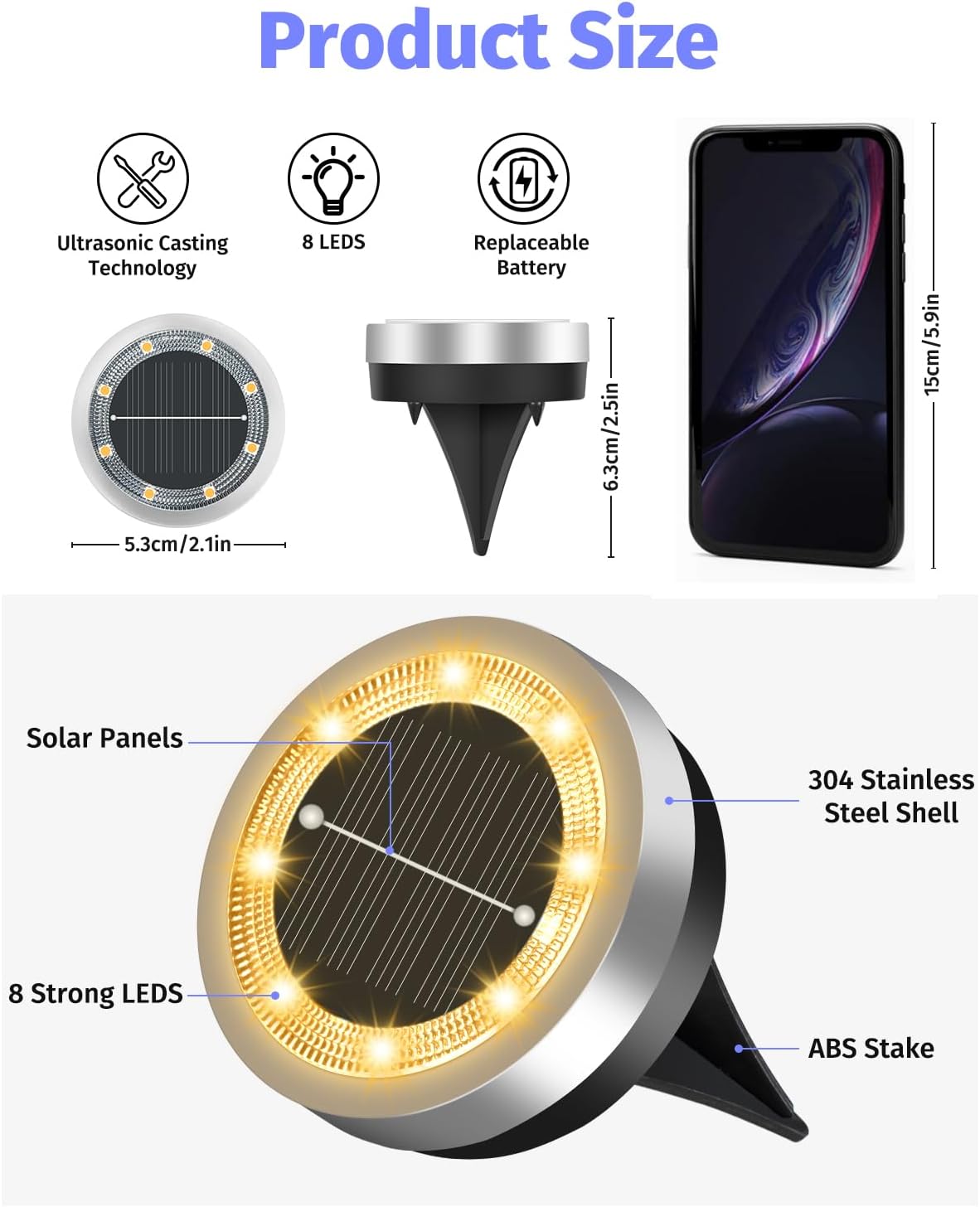 Mini Solar Ground Lights Outdoor 32 Pack Waterproof Upgraded Anti-Rust Solar Flat Garden Lights Stainless Steel Solor Powered Disc Landscape Light for Pathway Walkway Yard Lawn Patio-Warm White