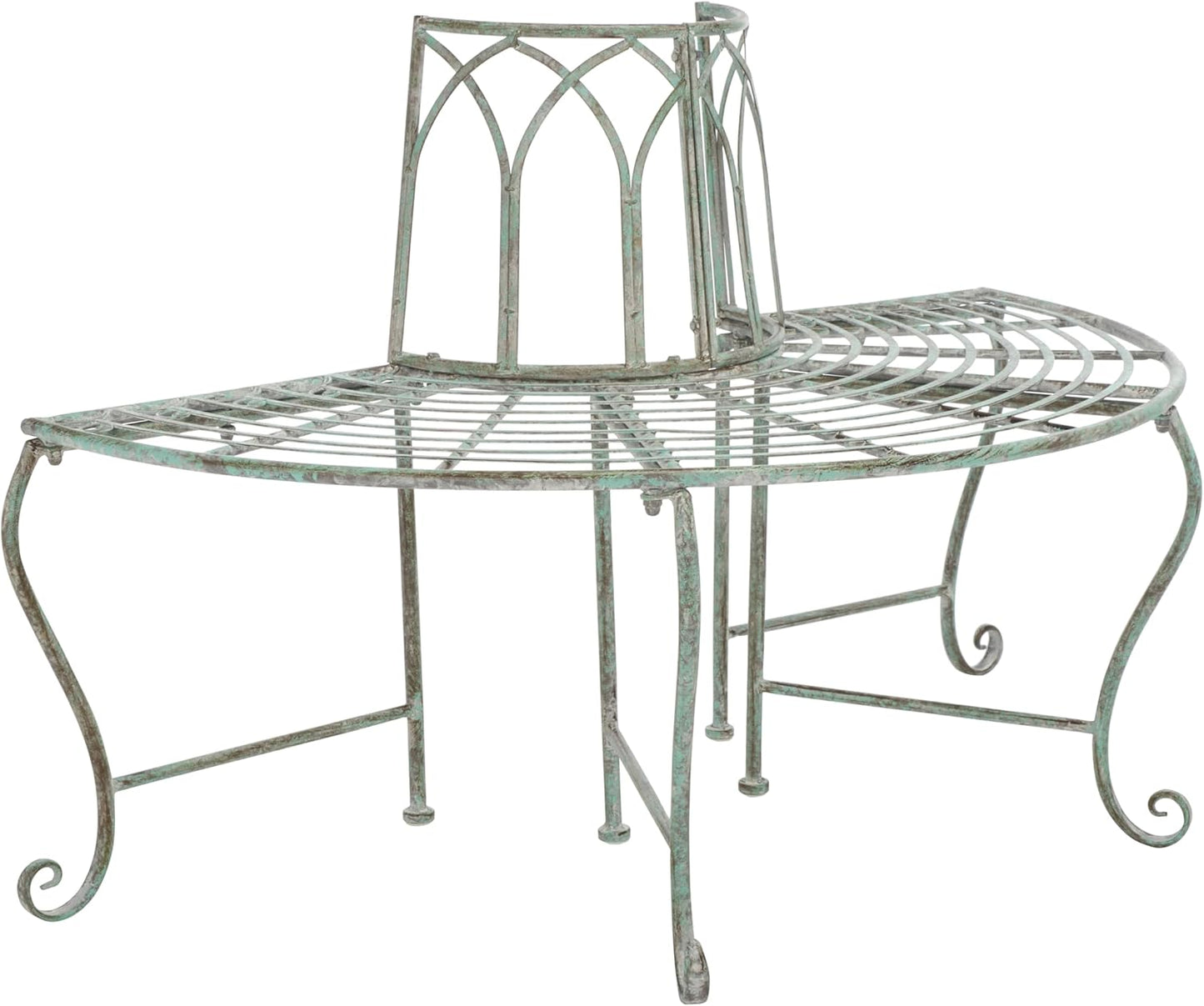 SAFAVIEH Outdoor Collection Abia Victorian Antique Dark Green Wrought Iron 50-inch Wide Tree Bench