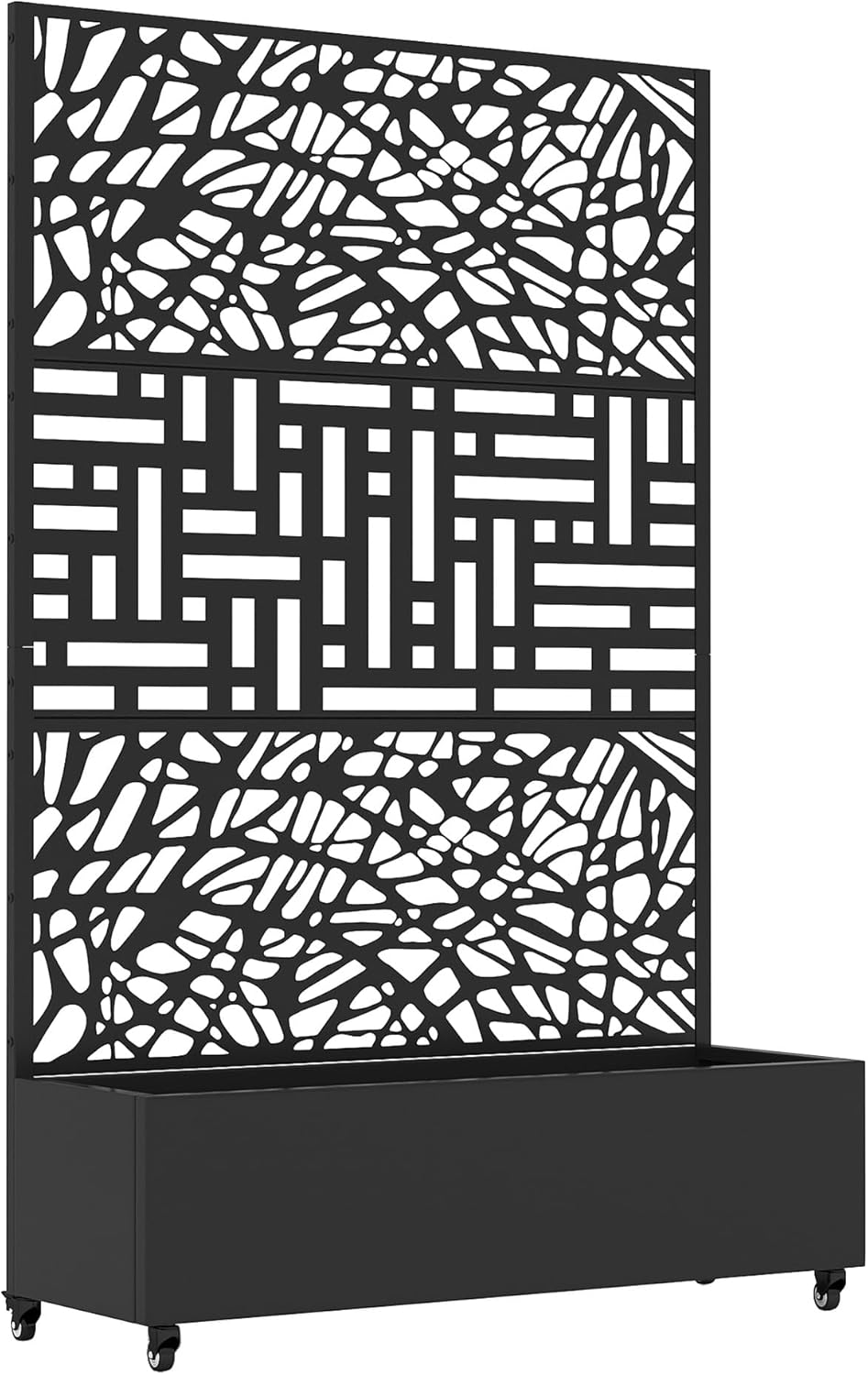 Casaphoria Metal Raised Garden Bed with Trellis and Wheels, 72"x47"x16" Planter Box for Climbing Plants, Vegetables & Vines, Features Drainage Holes and Privacy Screen, Black(Net&Helen)