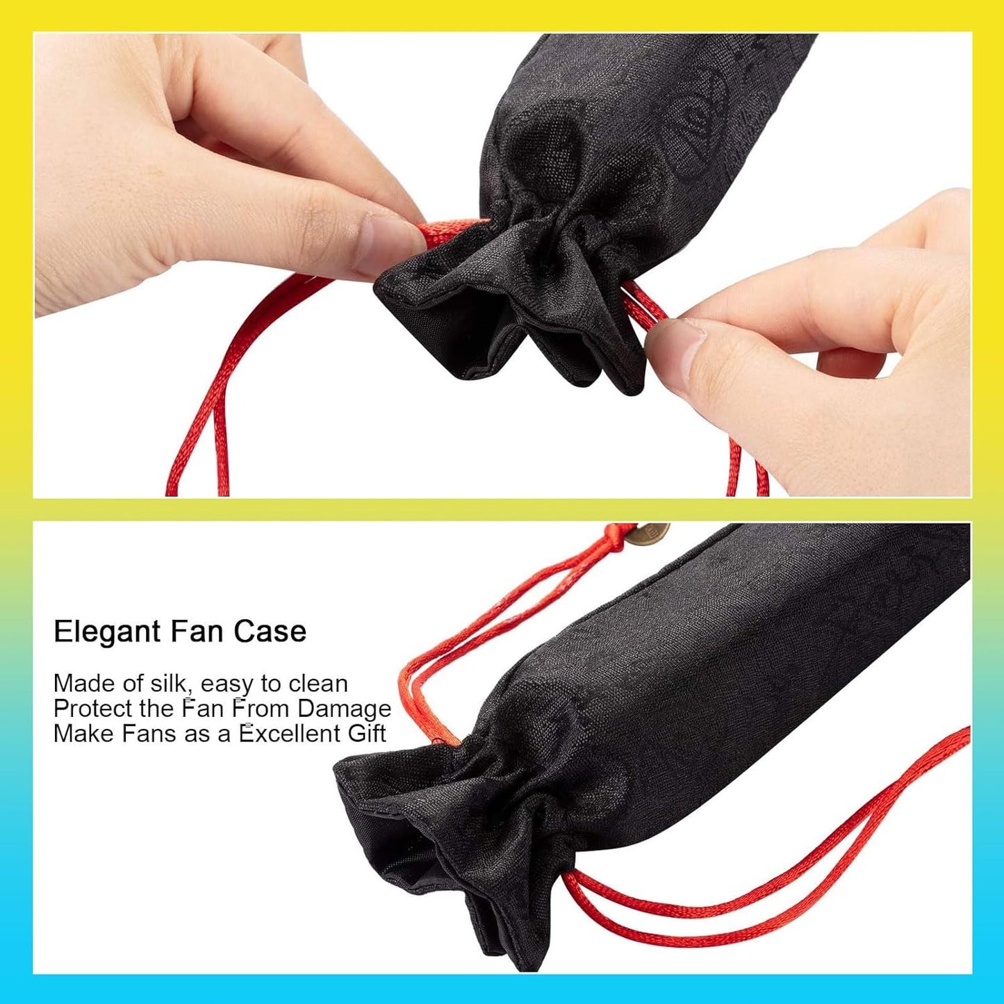 Maitys 2 Packs Large Clap Fans for Line Dancing Large Chinese Folding Hand Fans for Men and Women, Festival, Tai Ji, Kungfu, Martial Art, Gifts (Glitter Yellow and Blue)