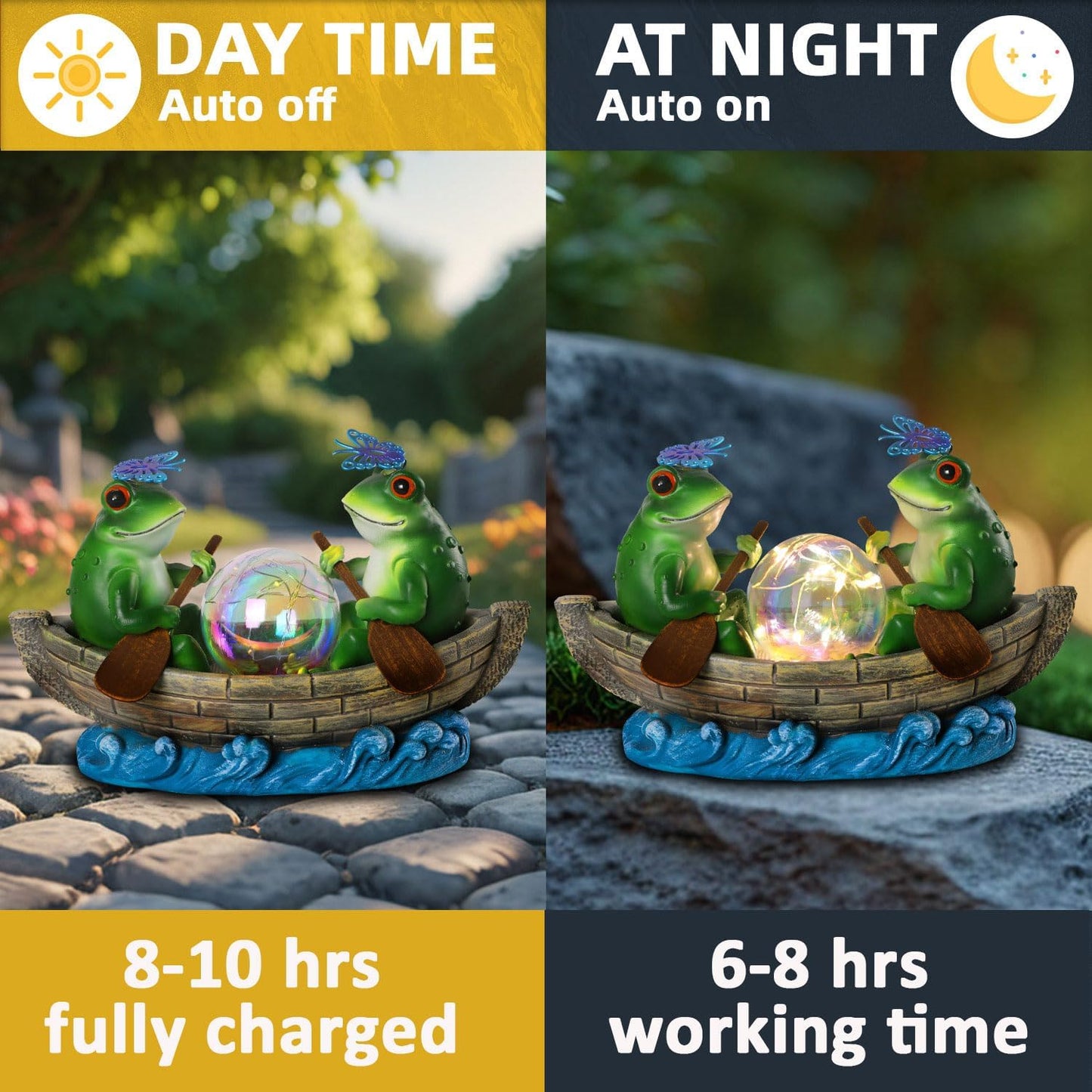 Solar Frog Boating Garden Statue with Ball Light 5.1" Resin Frogs Decor for Home Front Door Patio Porch Balcony Women Gardeners Moms Wives Girlfriends