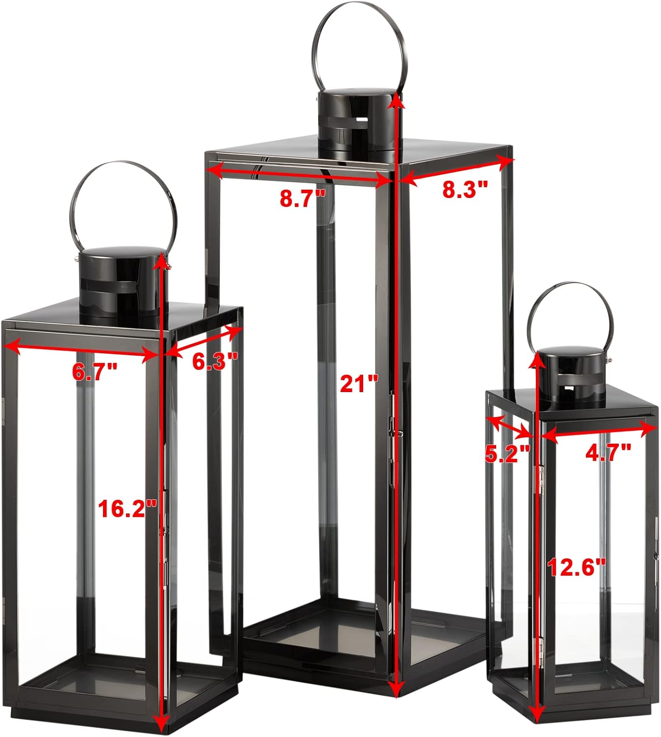 Matico Stainless Decorative Candle Lantern Set of 3, Hanging Decor Hurricane Lantern Candle Holder for Festival Ceremony Home Decor, Both Indoor & Outdoor Use, Black