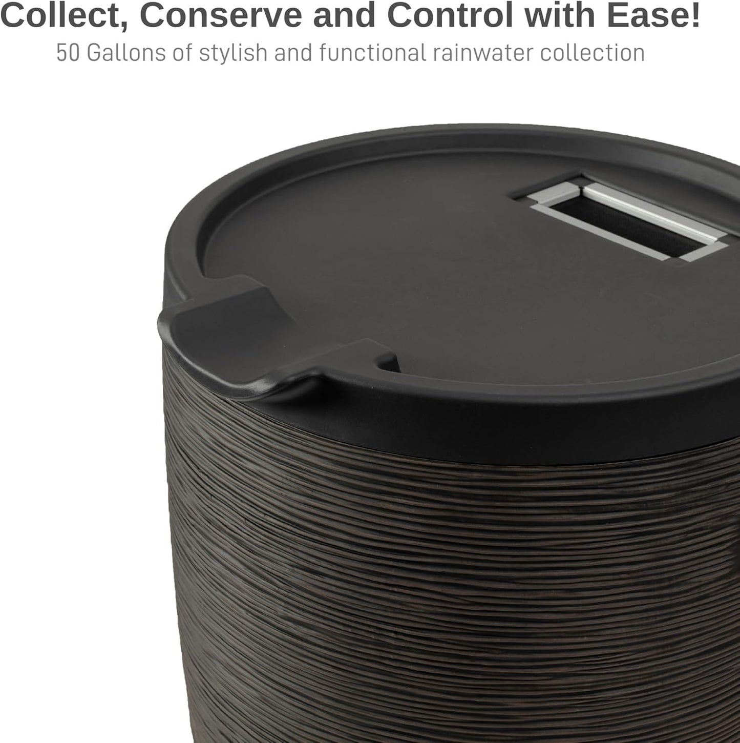 50-Gallon Newport Rain Barrel with Stand and Removable Lid, Bronze Color