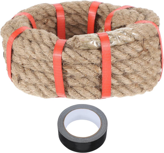 MECCANIXITY Jute Rope 0.7 Inch x 15ft, Thick Twine Rope Ropes Braided Jute Twine Natural Brown Burlap Cord String Heavy Twisted with Tape for Decorative Crafts Railing Swing Tug of War