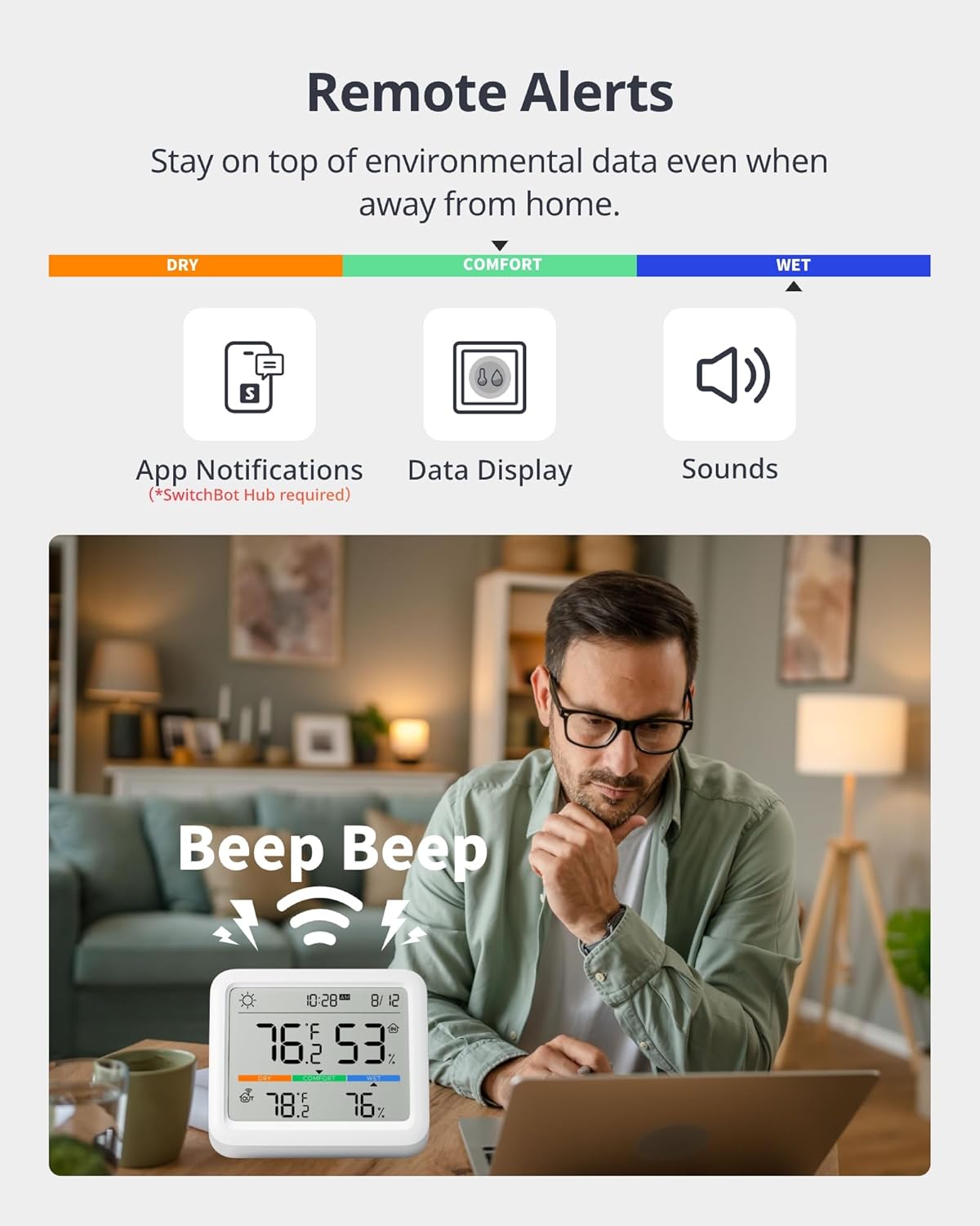 SwitchBot Meter Pro, Digital Hygrometer & Thermometer - Wireless Indoor Temperature & Humidity Monitor with Bluetooth App Control, Real-Time Alerts, Works with Apple Home