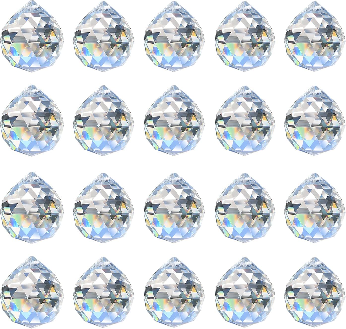 20pcs 0.8"/20mm Crystal Suncatcher Prism for Windows Hanging, Crystal Prisms Beads Ball Pendants Rainbow Maker for Fengshui, Home Room Decor, Indoor Windows