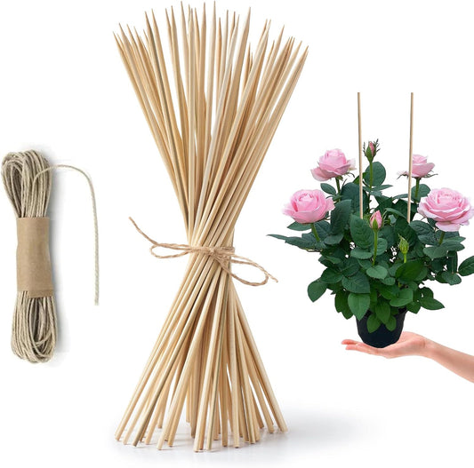 HOPELF 50 Pack 16" Bamboo Plant Stakes for Wood Garden Sticks，Wooden Indoor Gardening Floral Potted Plant Support，Crafts, More Size Choices 8"/12"/16"