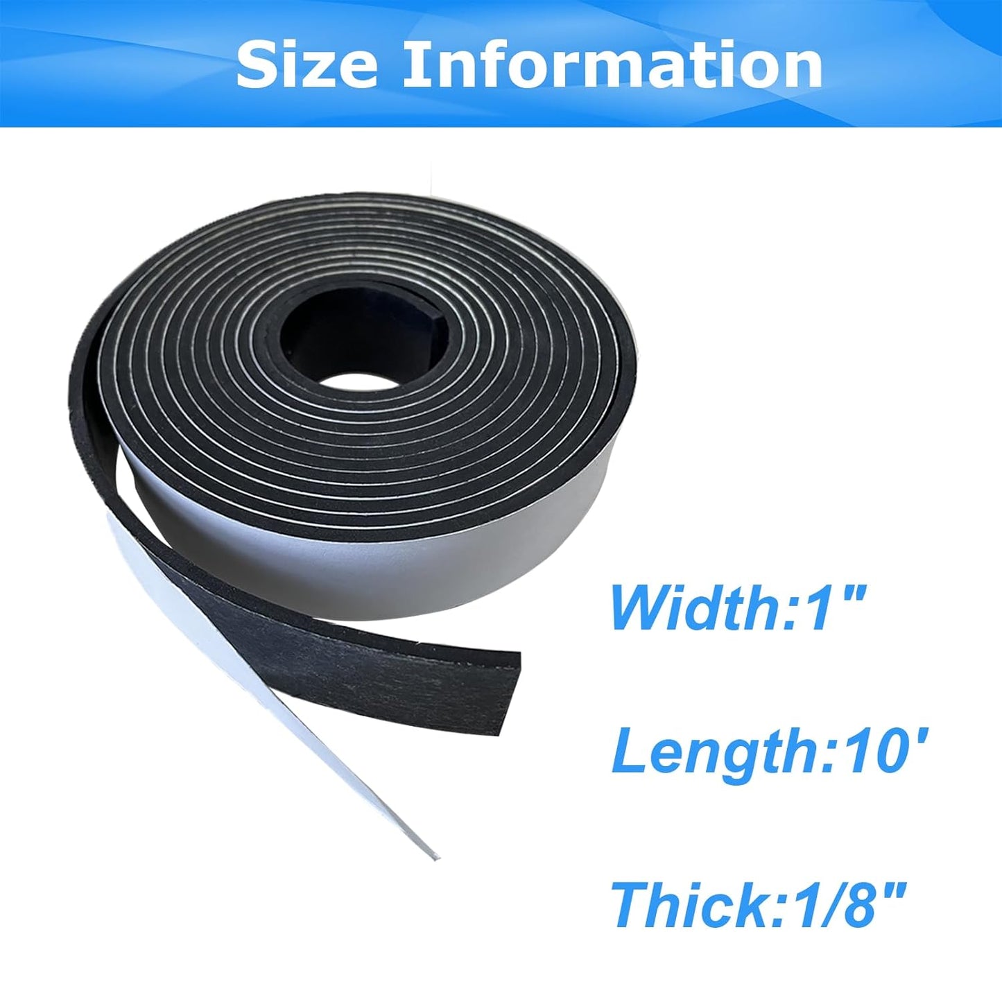 Adhesive Rubber Strips 1/8 (.125)" Thick X 1" Wide X 10'Long, Solid Rubber Strip with Adhesive for DIY Gaskets Crafts Pads Sealing Abrasion Supports Flooring Protection Warehouse