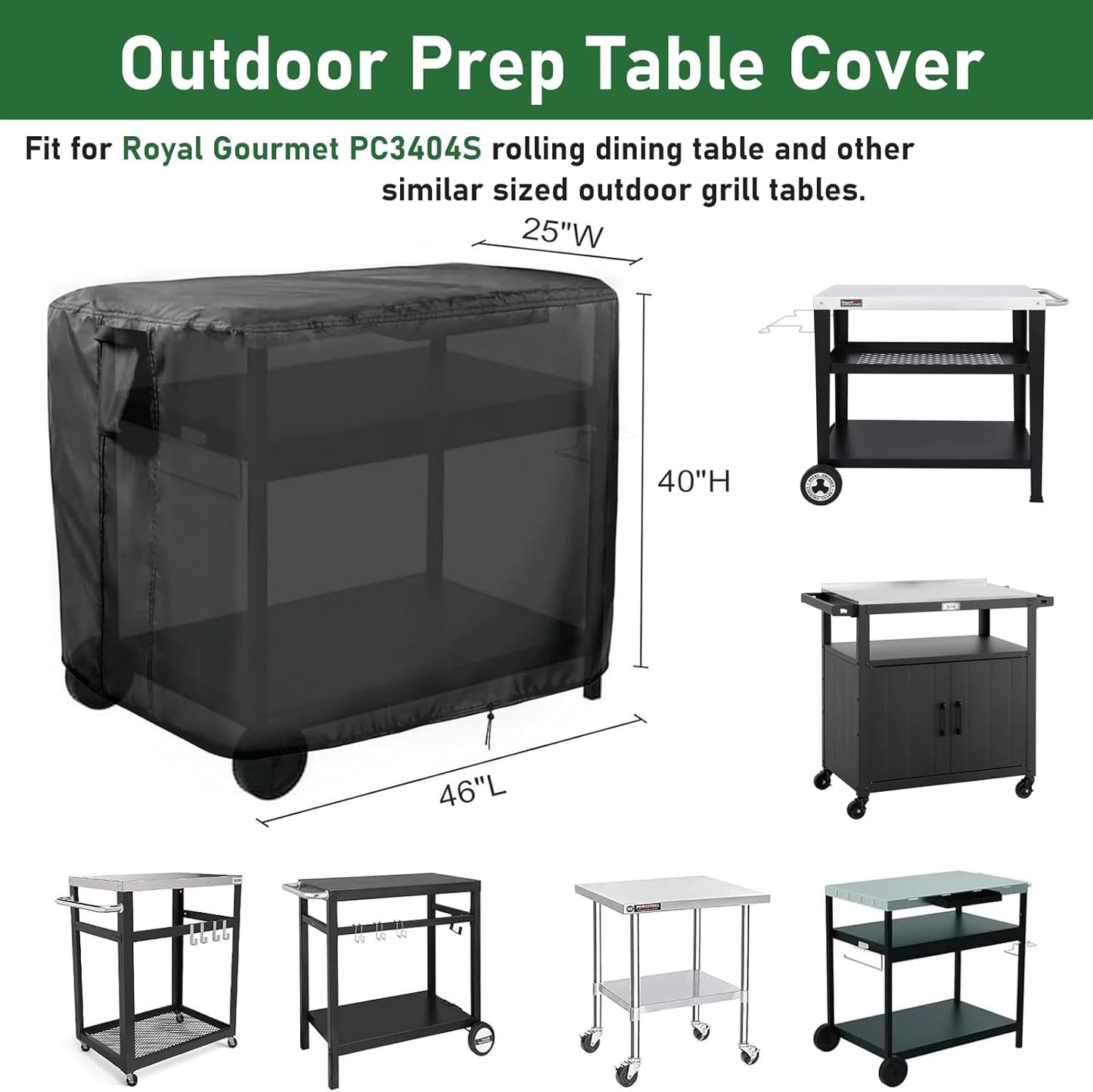 Outdoor Prep Table Cover for Expert Grill Outdoor Food Prep Cart, 46inch BBQ Grill Cart Cover Waterproof Buffet Grill Table Bar Tool Carts Covers 46" L x 25" W x 40" H