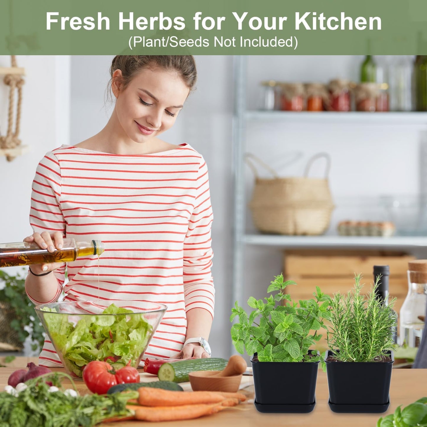 Herb Garden Planter Indoor Kit Pots for Indoor/Outdoor Plants 4 Packs Windowsill Plant Pots with Drainage and Tray, Window Pot for Indoor Plants (Black)