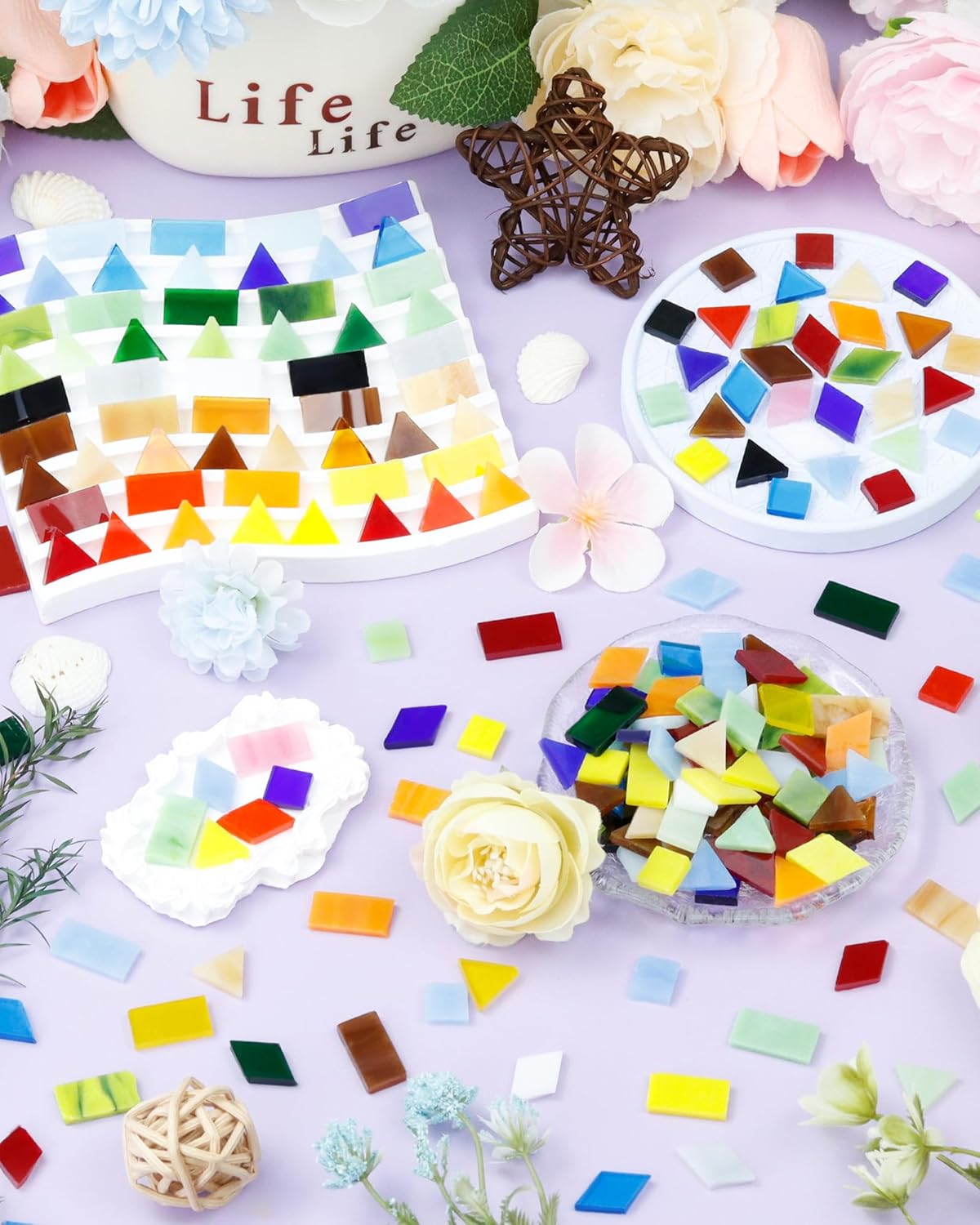 FIVEIZERO 260g Glass Mosaic Tiles for Crafts - 300 Pieces Tiny Mosaic Tile Kit, Irregular Pieces for DIY Craft Jewelry, Coaster Art & Mosaic Kits (Coffee)