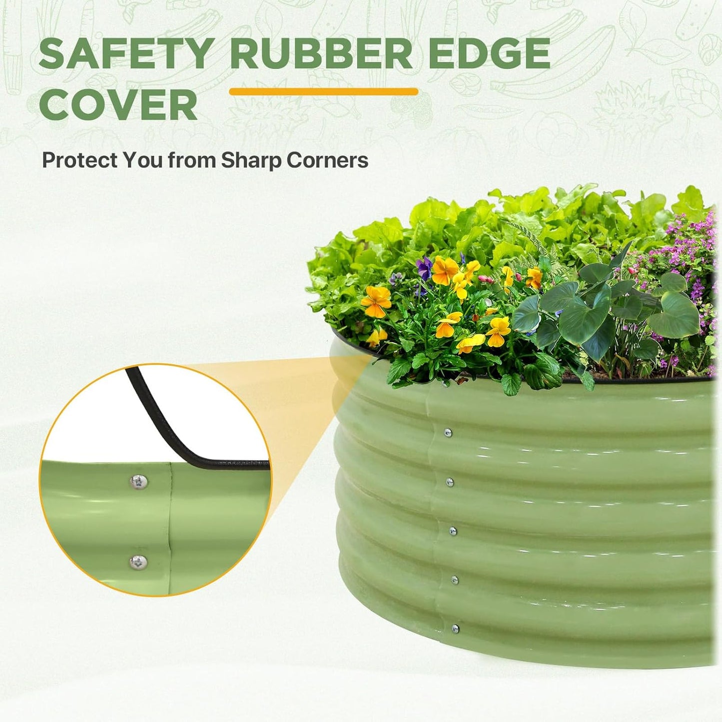 EAGLE PEAK 42'' Round 17'' Tall Raised Garden Bed Planter, Outdoor Galvanized Metal Planter Box for Vegetables, Flowers, Herbs, Olive Green