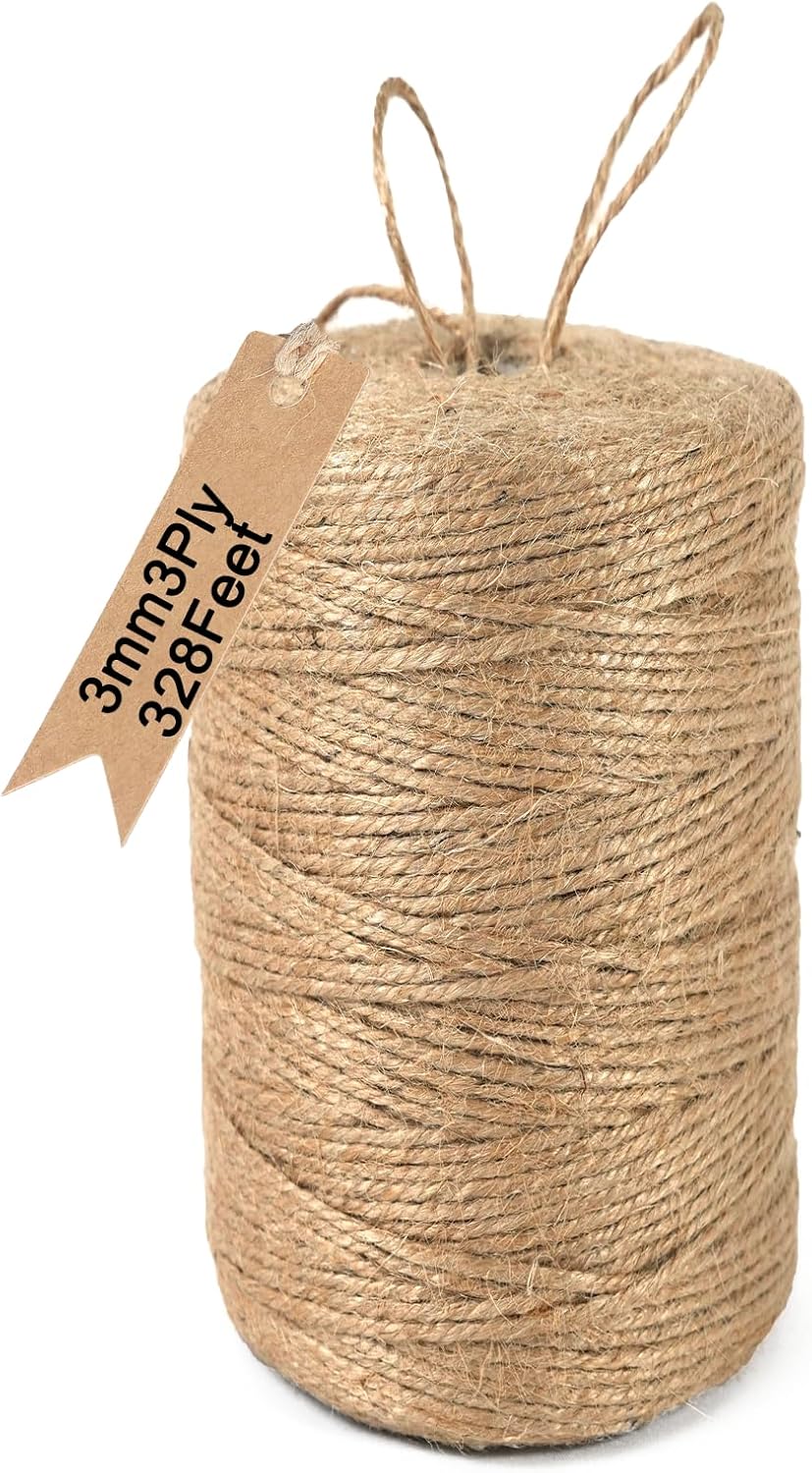 ARISKEY Natural Jute Twine 3mm,328 Feet Garden String Brown Cord Suitable for Crafting and Weaving Projects,Gardening Purposes and Outdoor Heavy-Duty Use
