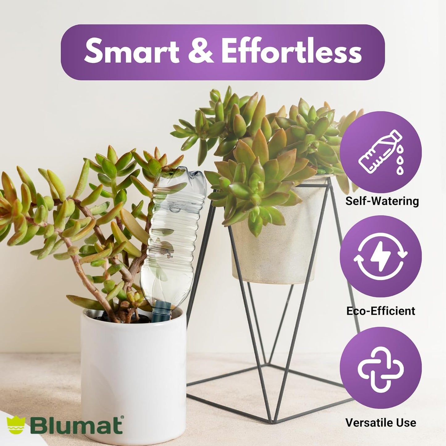 Blumat Plant Watering Device - Easy Self Watering Planter Insert for Indoor Plants - Bottle Adapter - Prevents Overwatering and Underwatering for Healthy Growth - 3 Pack